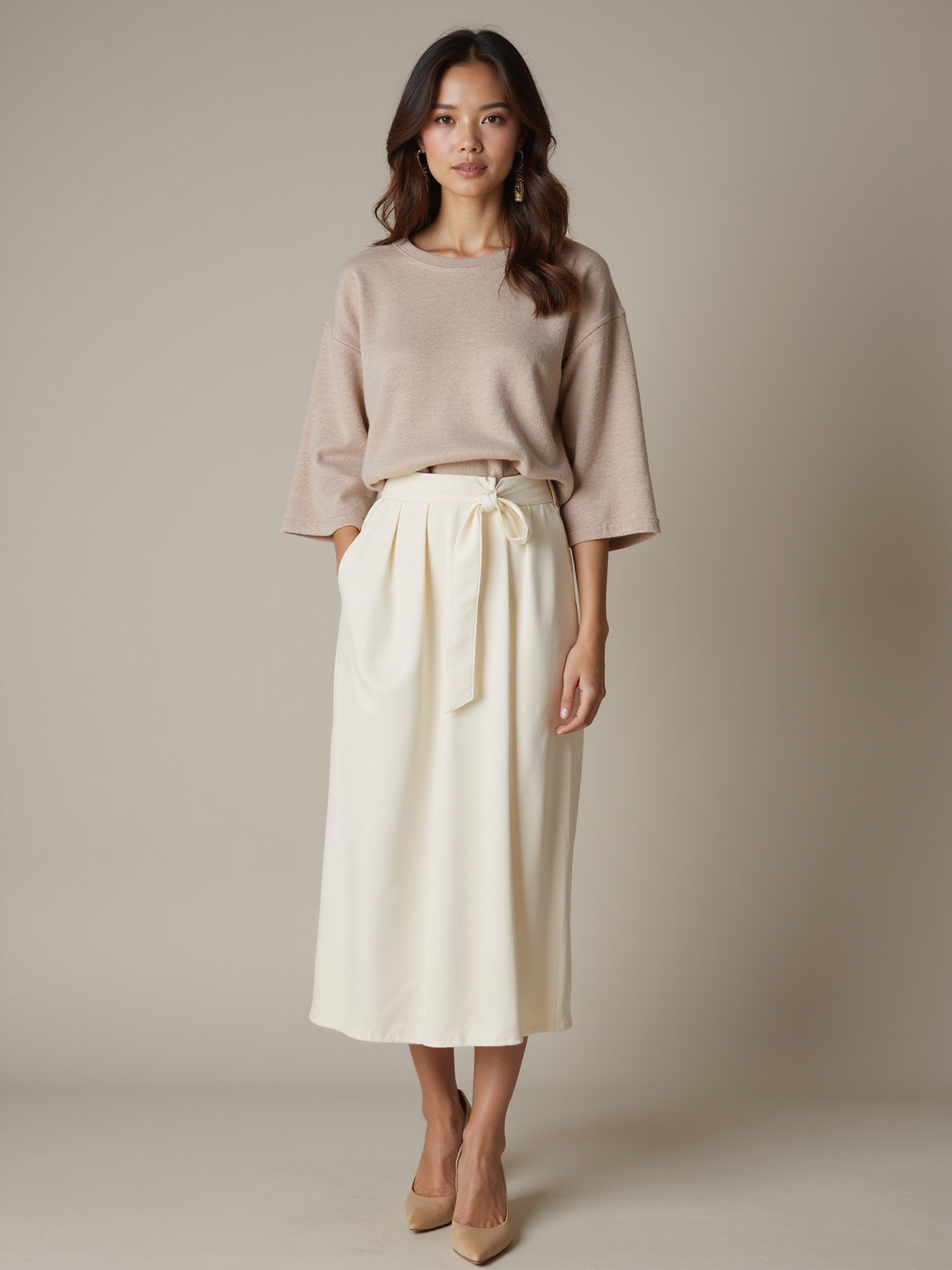 cinched waist a line midi elegance