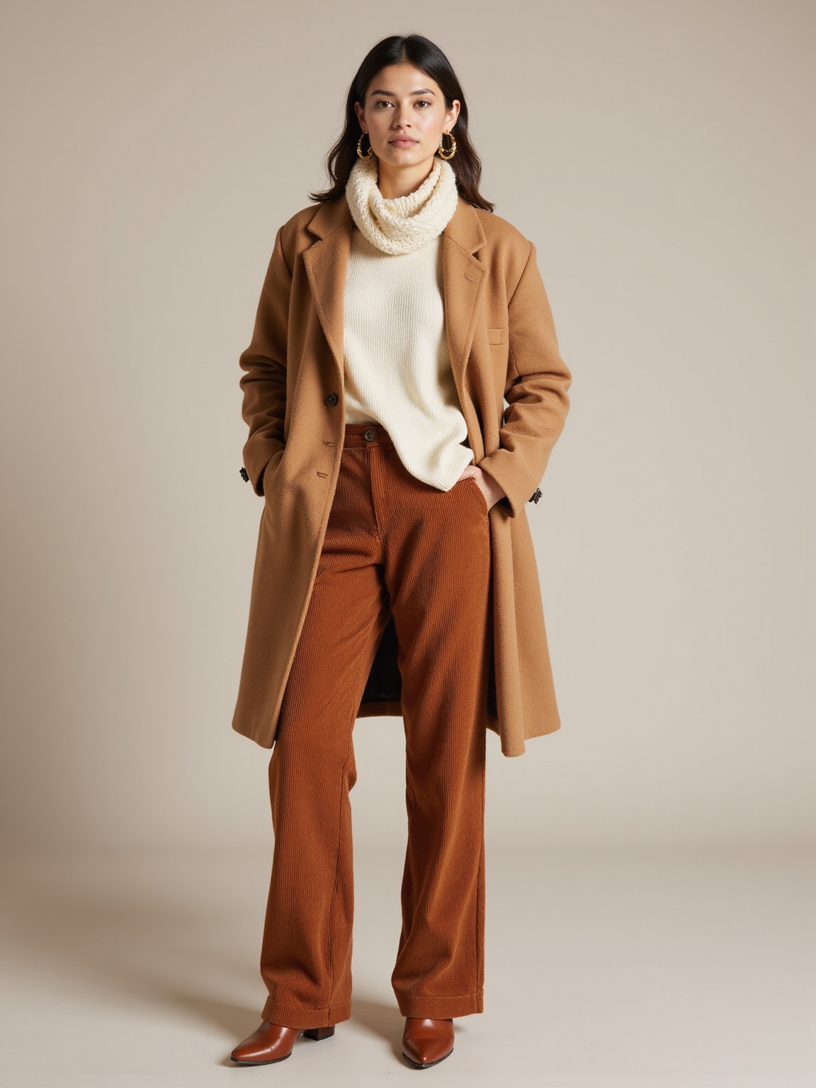 cozy layered neutral winter look