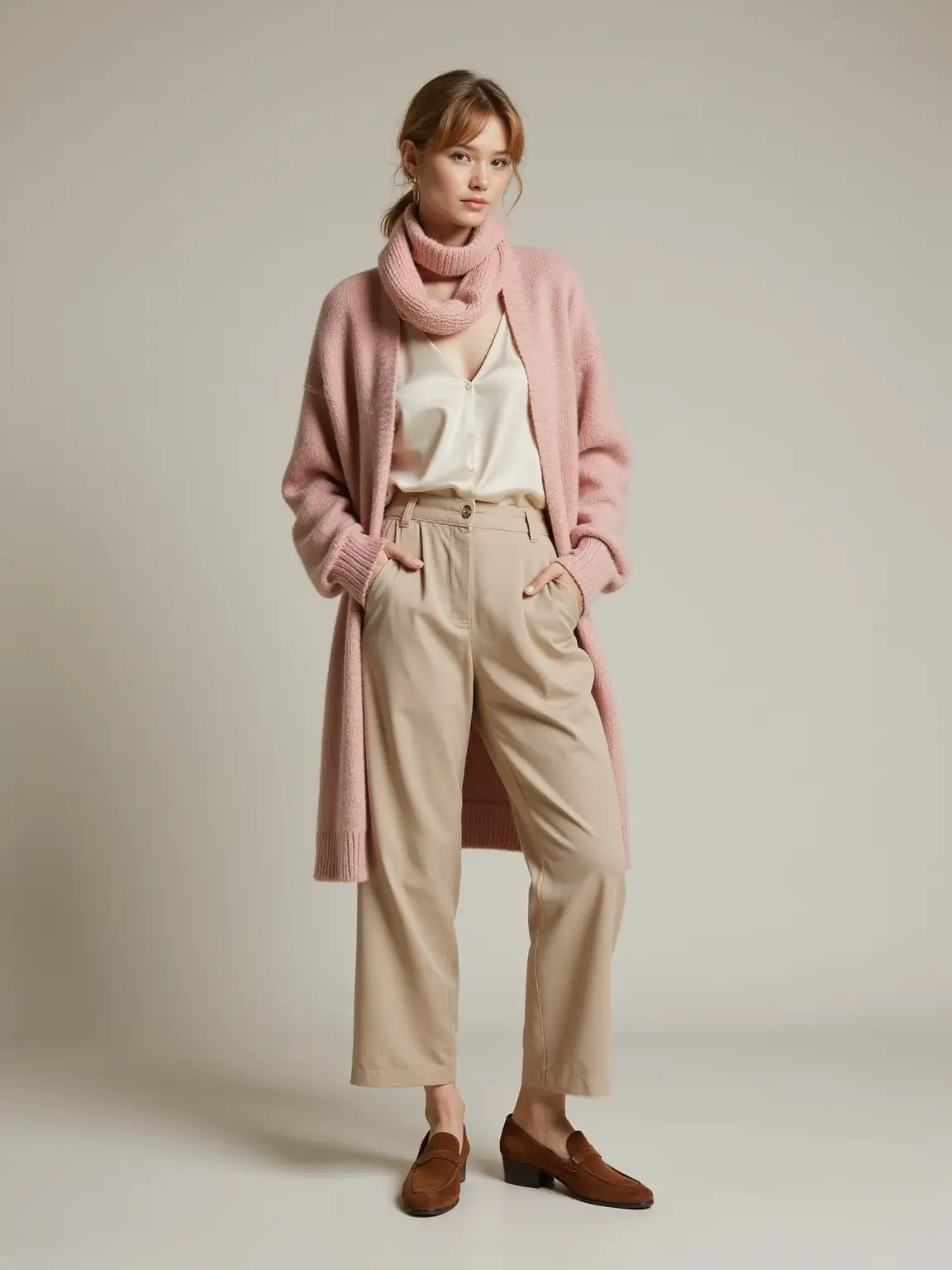 cozy layered soft neutral wardrobe