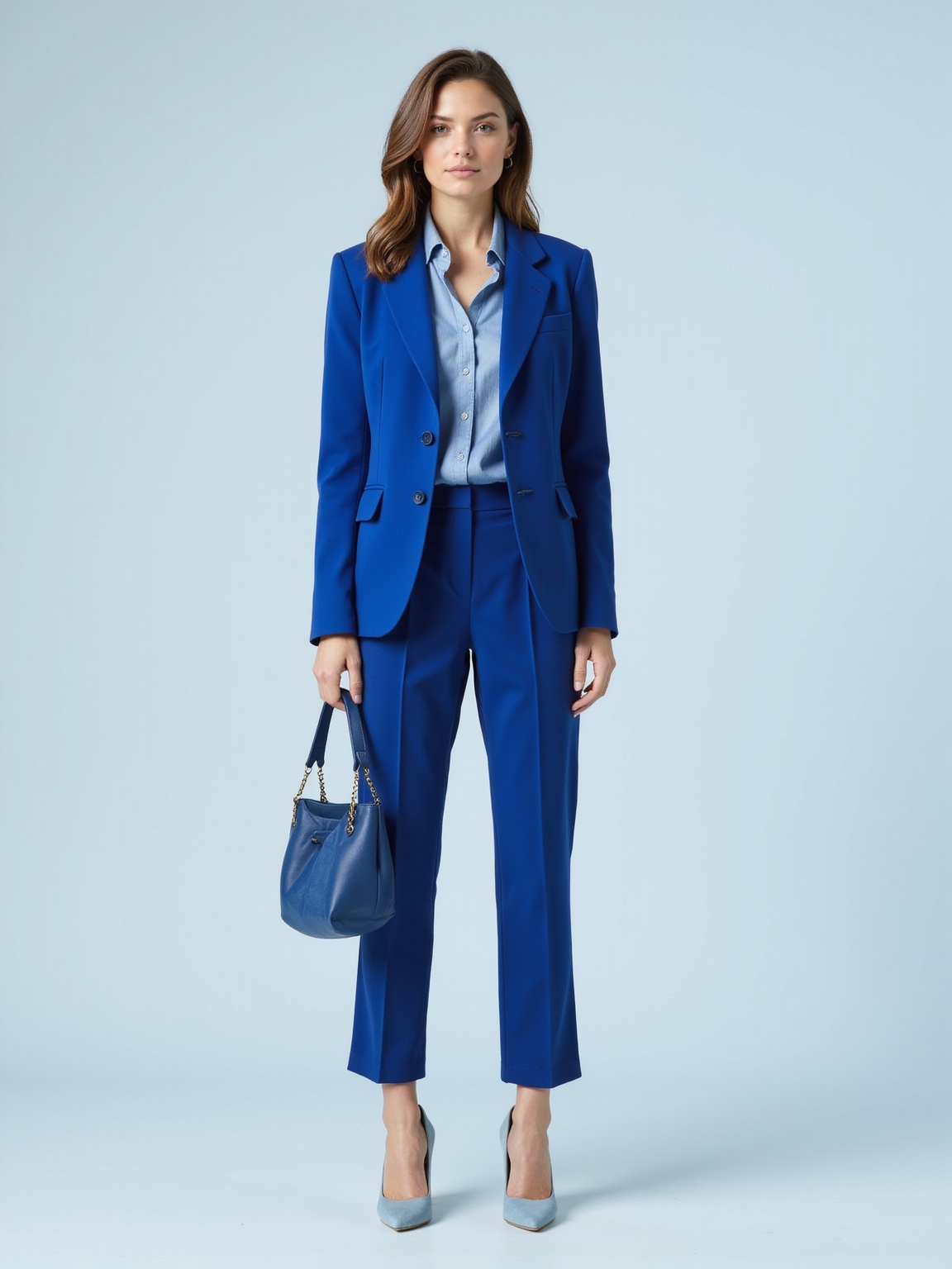 crisp tailored blue wardrobe