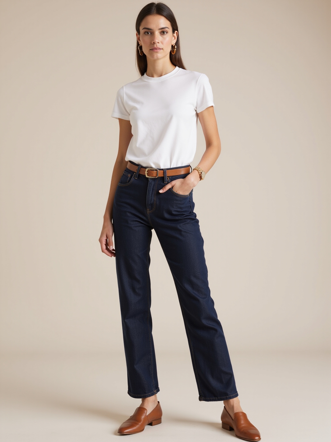 crisp tee tailored jeans ensemble