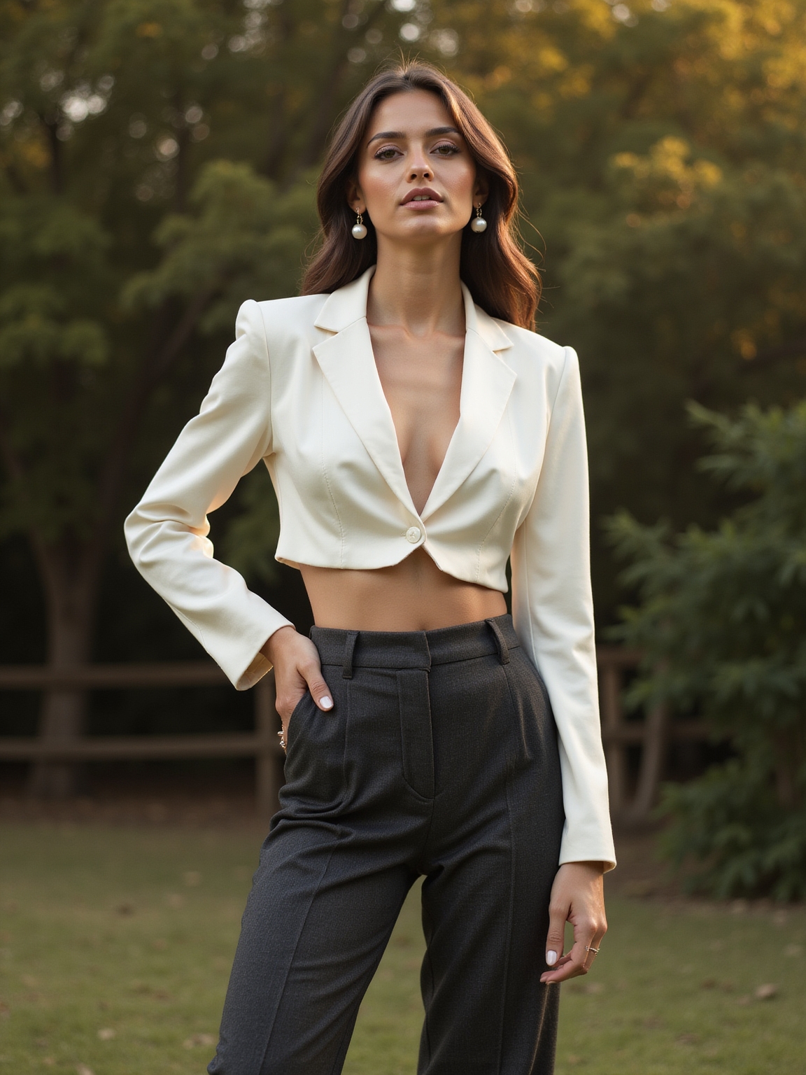 cropped blazer high rise trousers