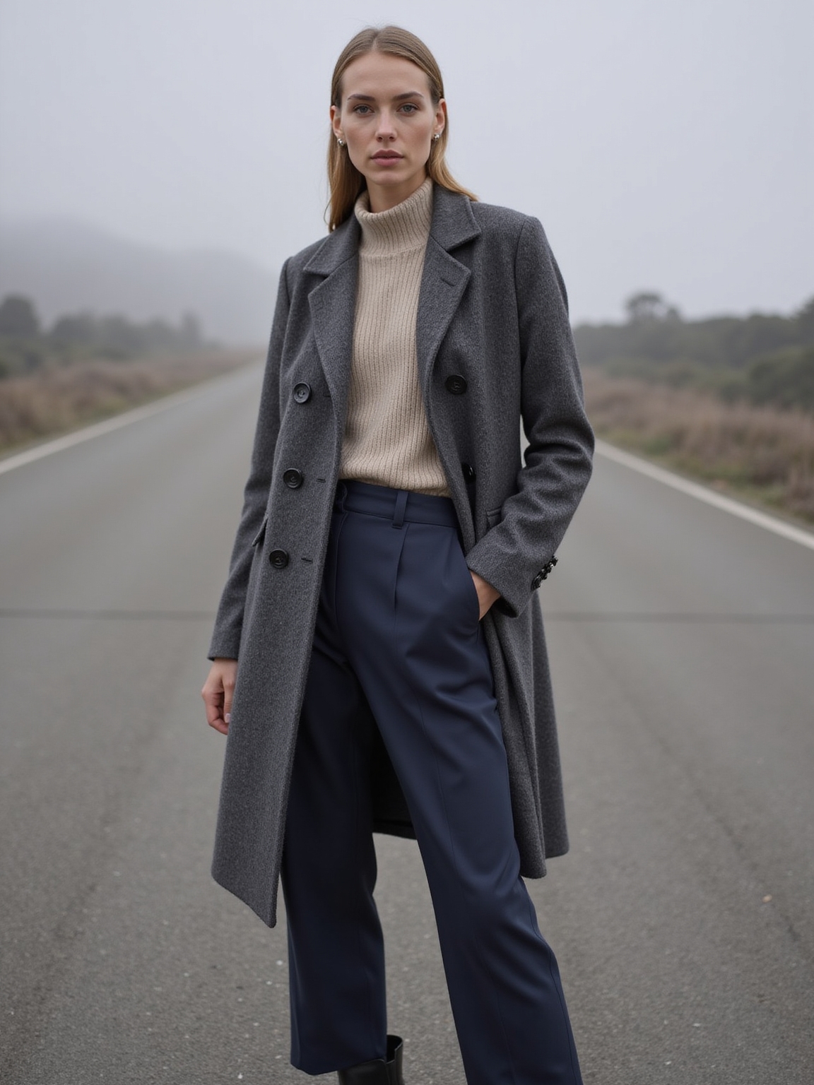 cropped coat turtleneck boots