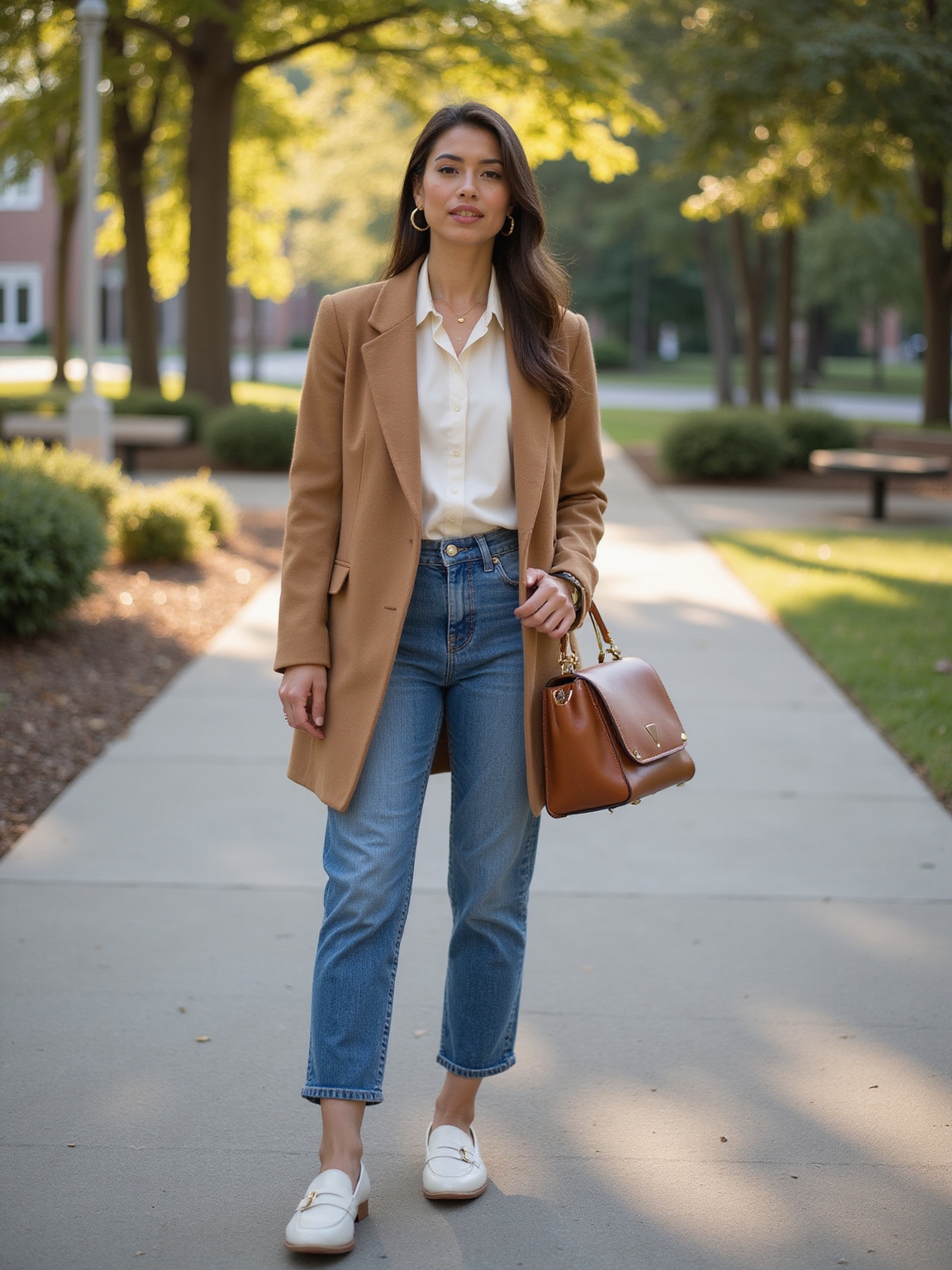 denim jacket neutral basics sneakers