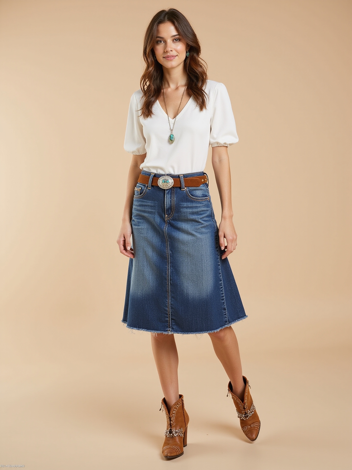 denim skirt with ankle boots