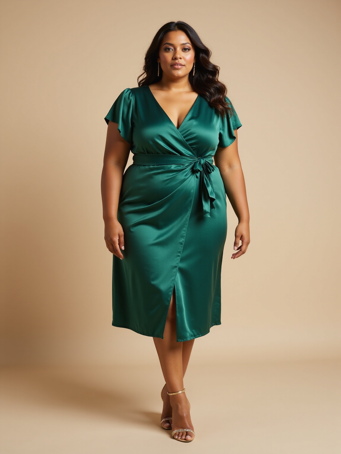 flattering midi wrap dress detailing
