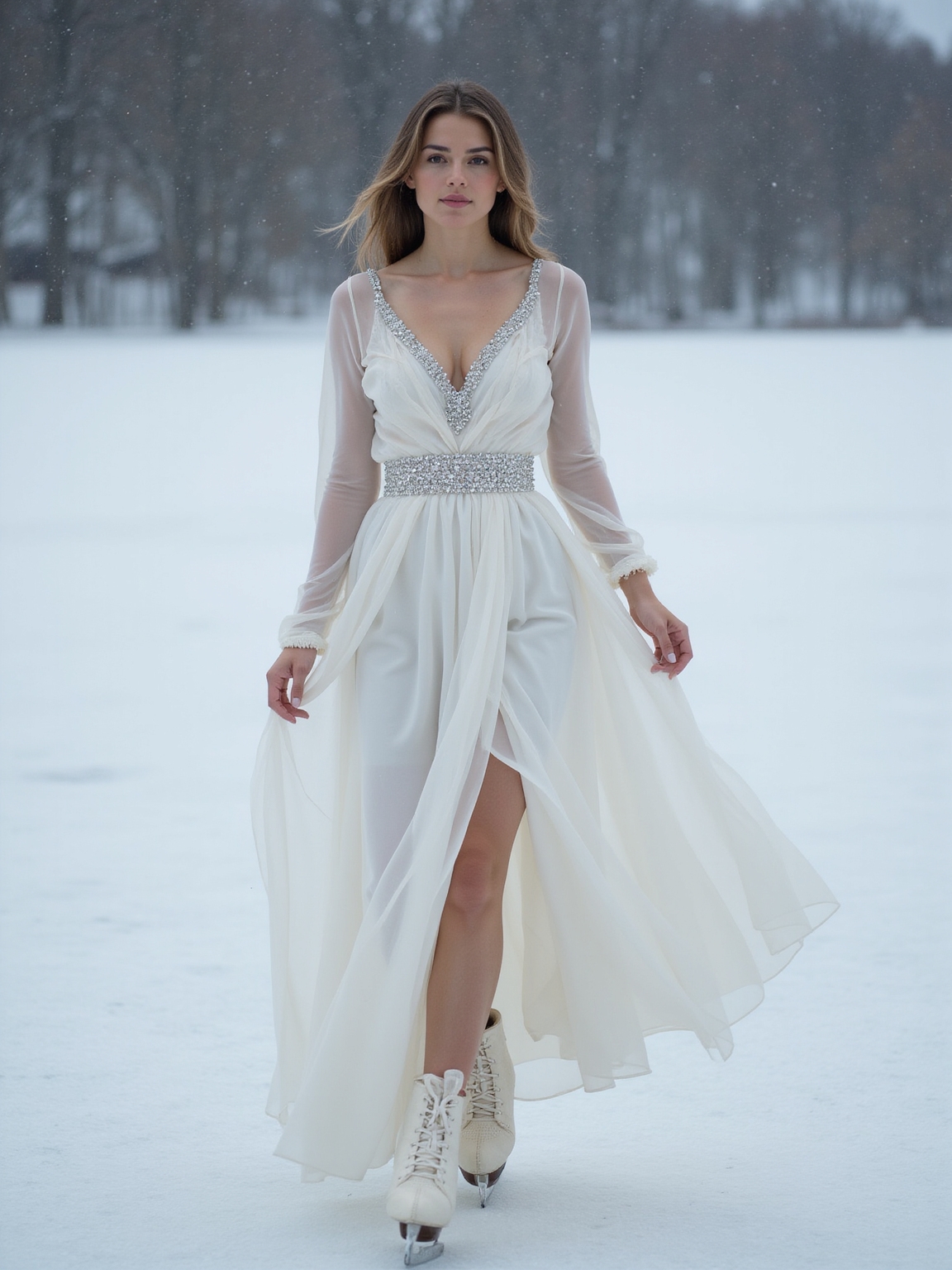 flowing a line fitted bodice