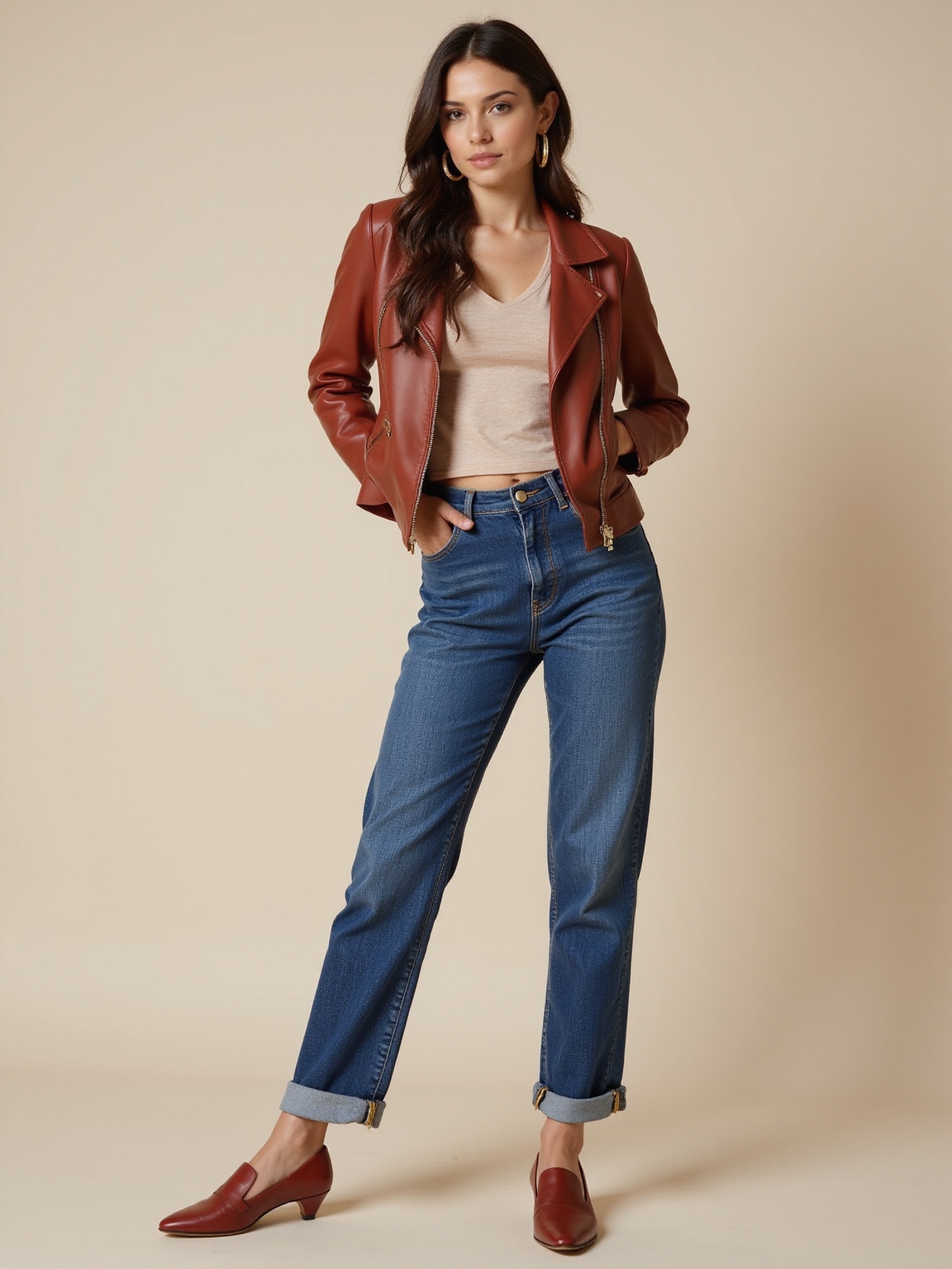 high waisted cuffed mom jeans