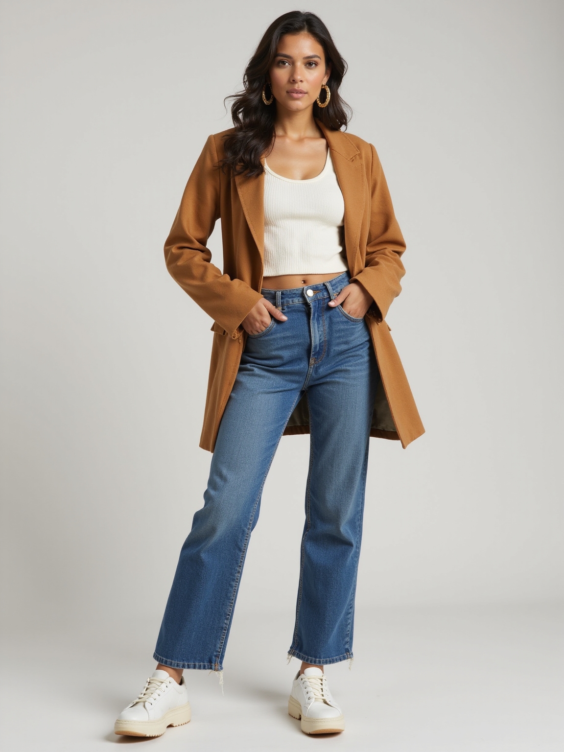 high waisted jeans tucked tee