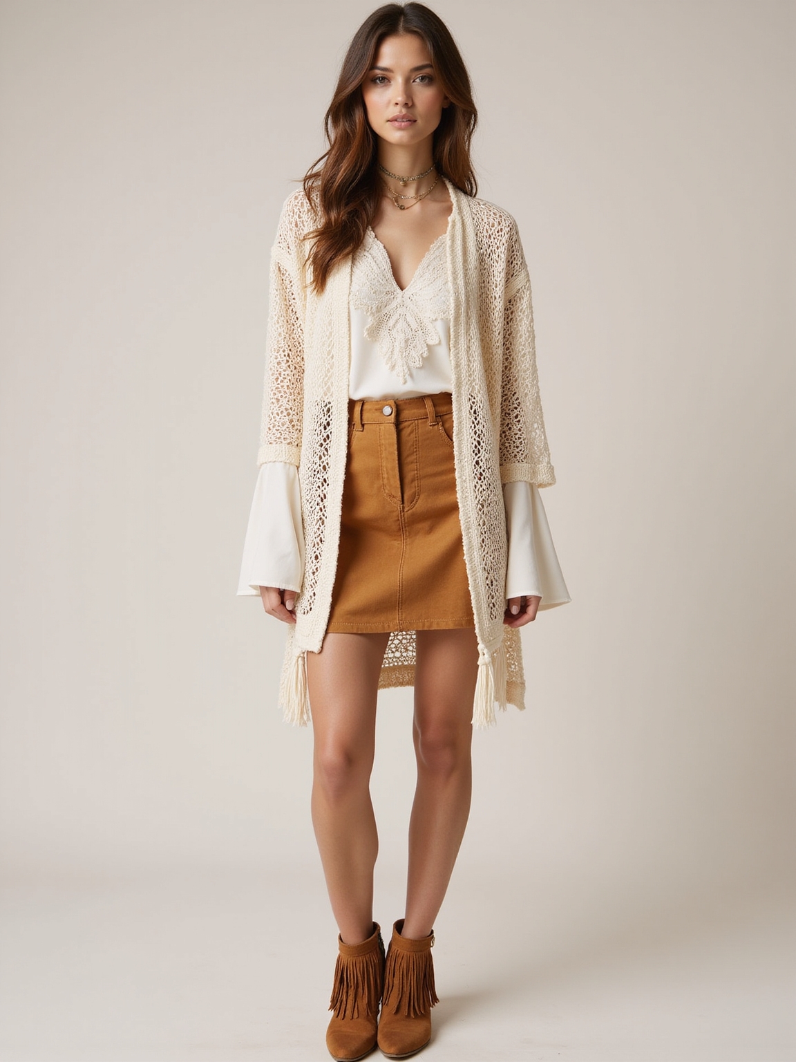 layered crochet suede fringe