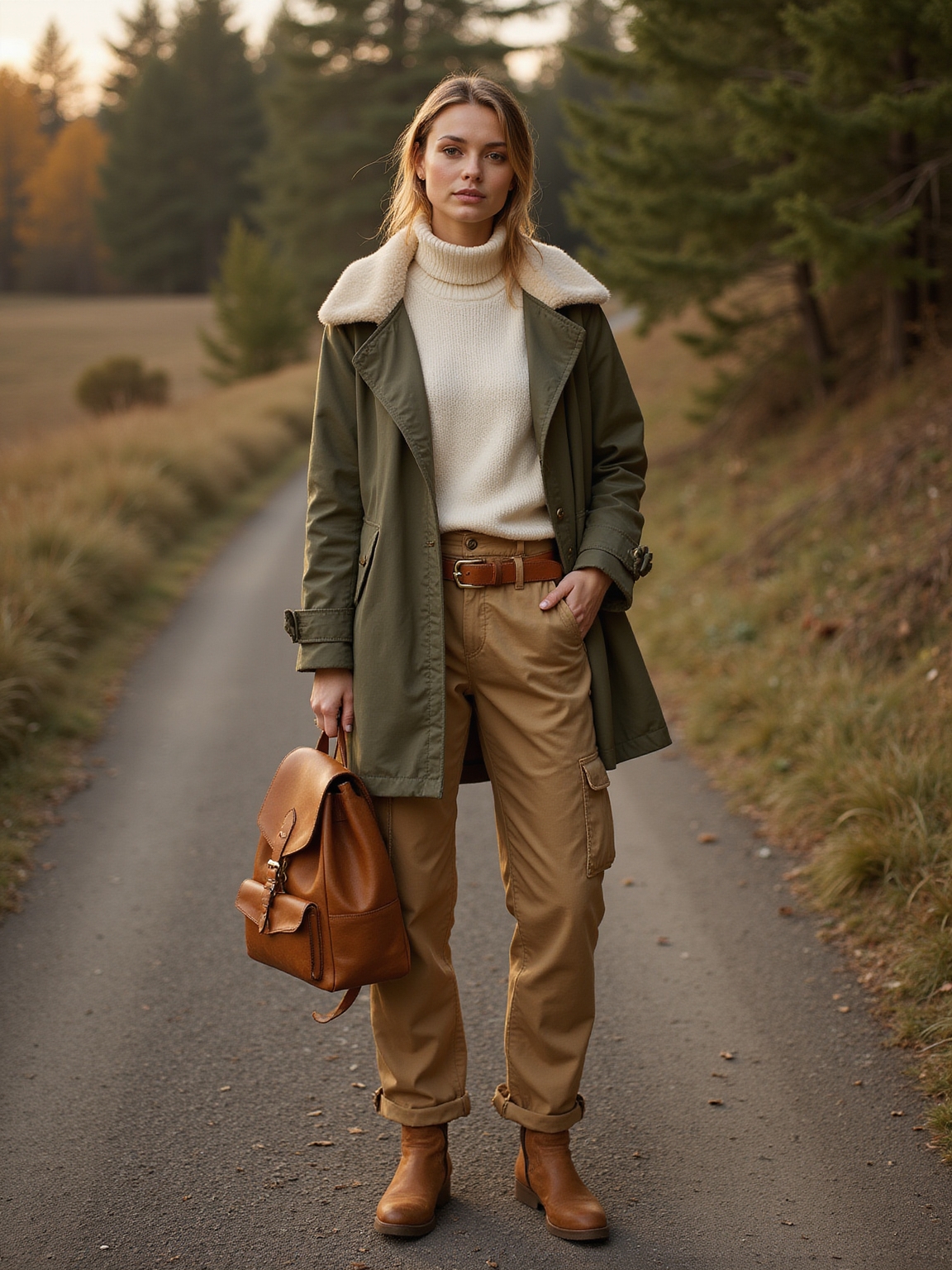 layered neutrals with standout accessory
