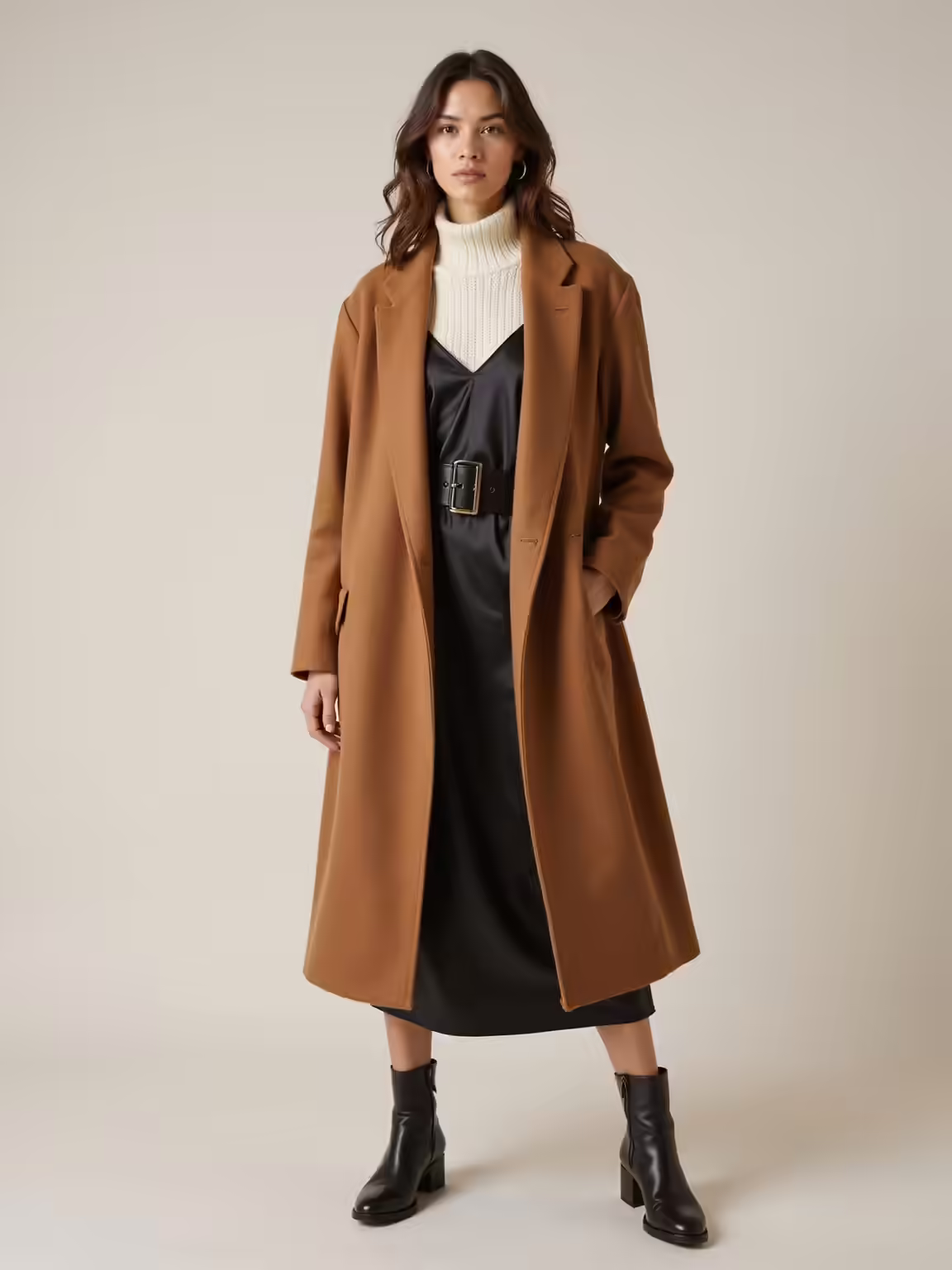 layered neutrals with statement outerwear