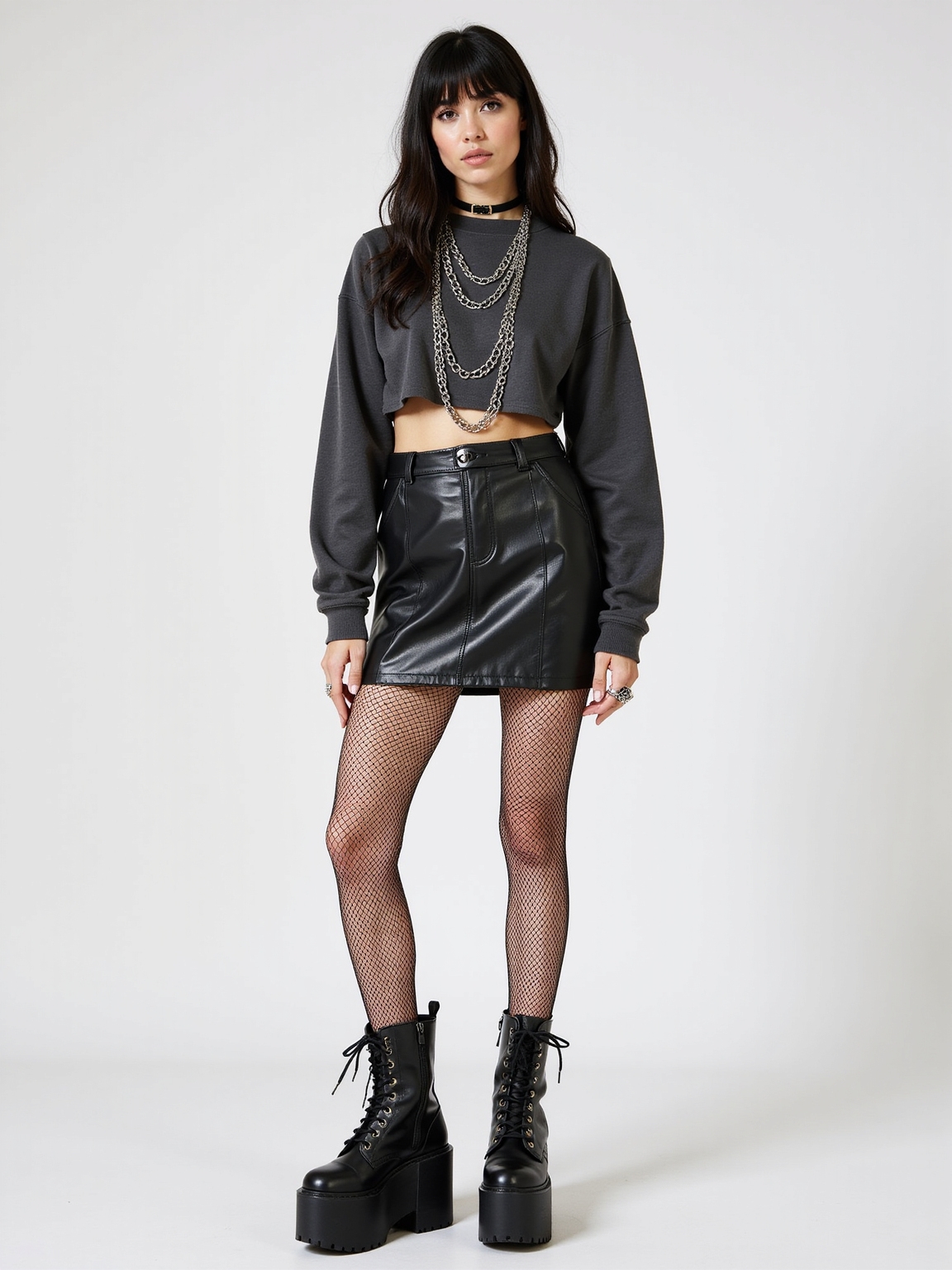 layered plaid leather grunge