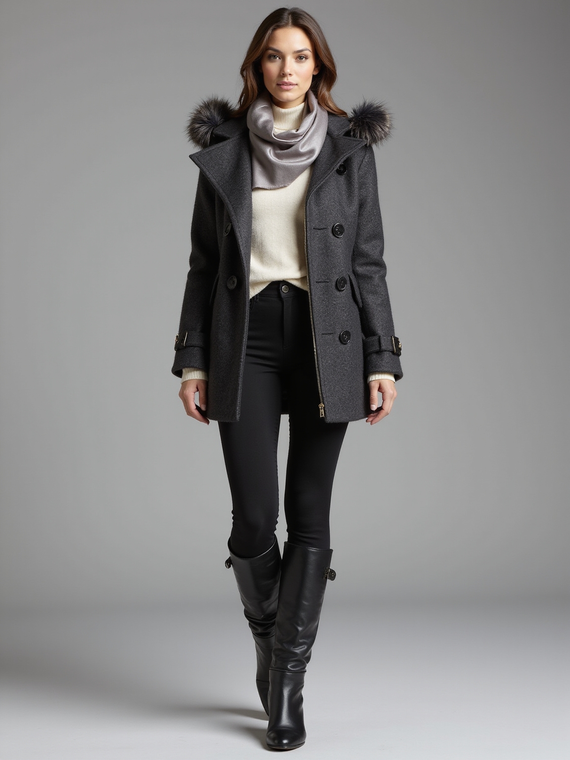 layered slim wool windproof ensemble