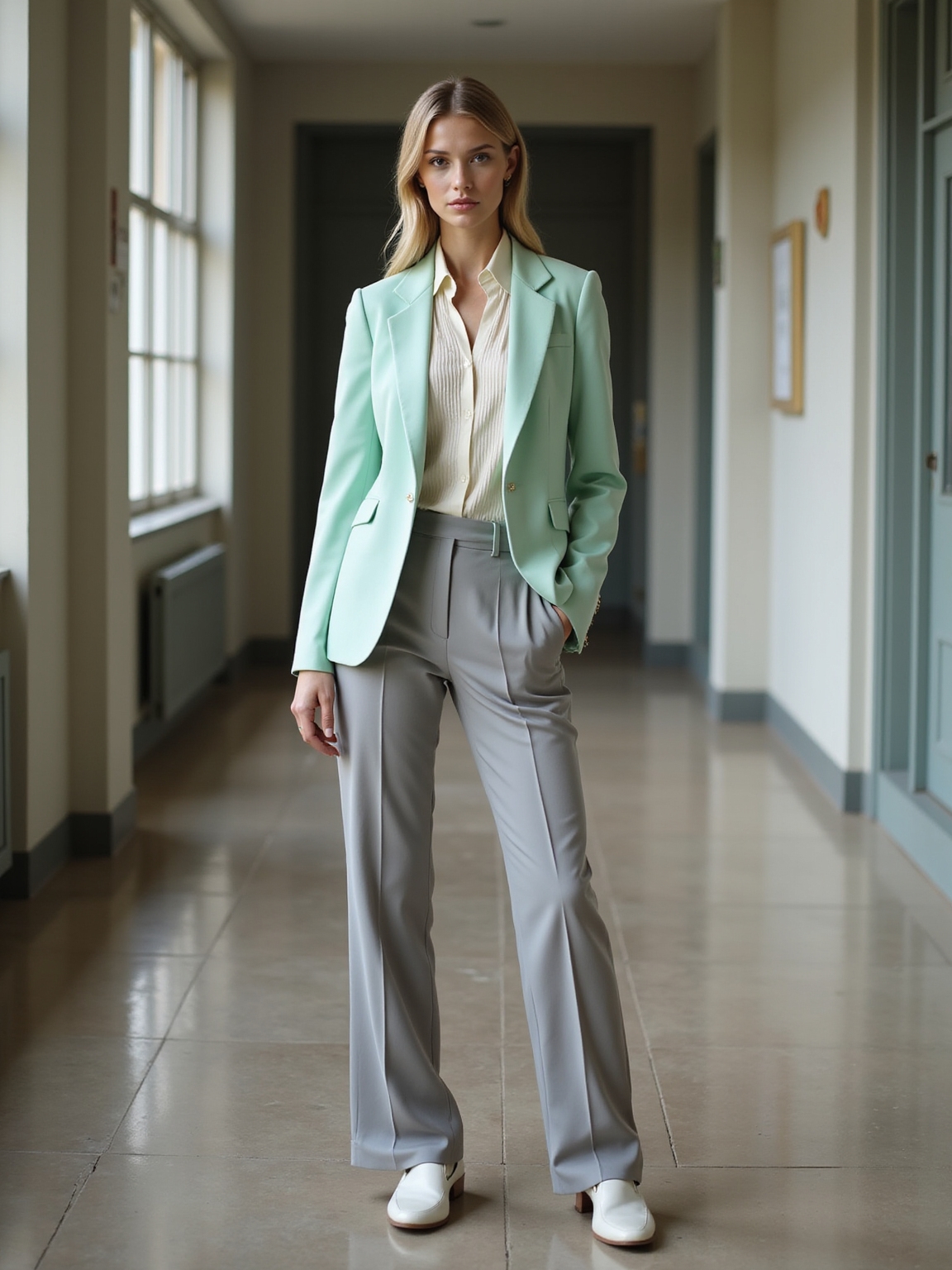 light blazers skirts sensible shoes
