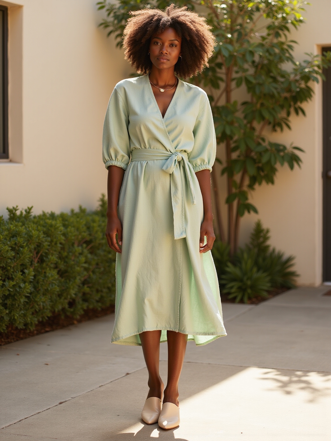 linen wrap dress ensemble