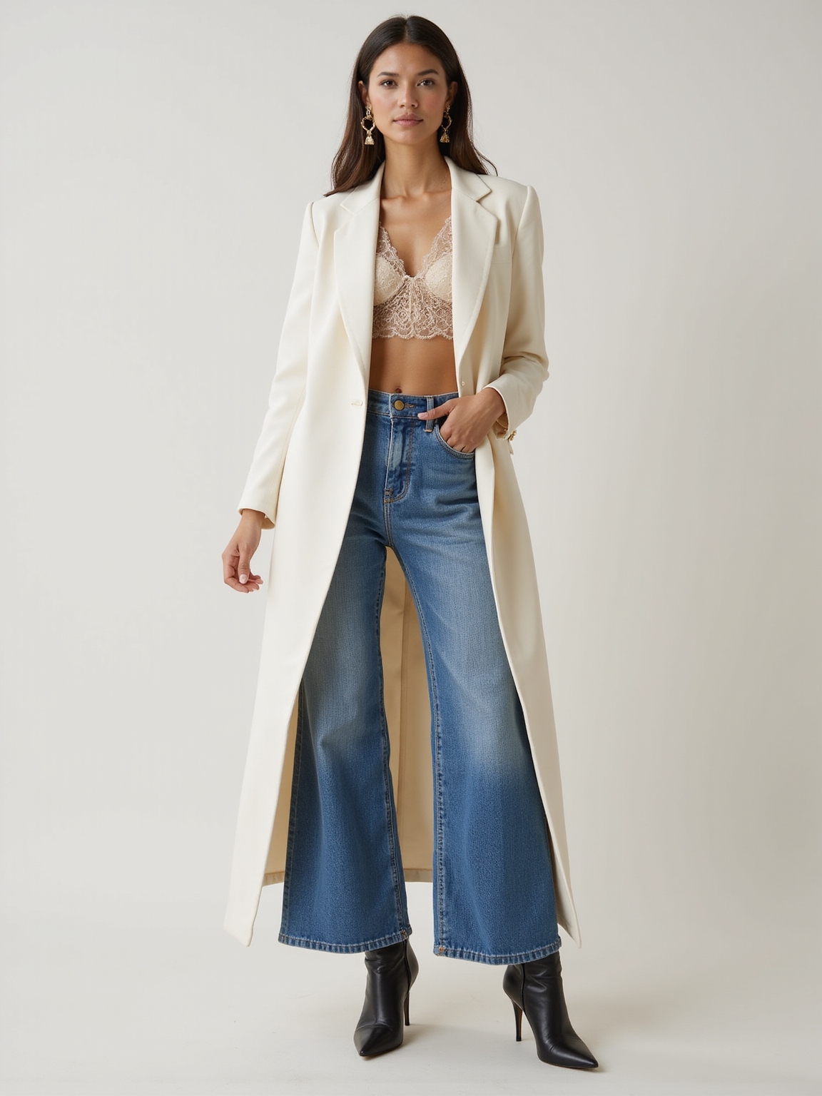 low rise denim modernized proportions