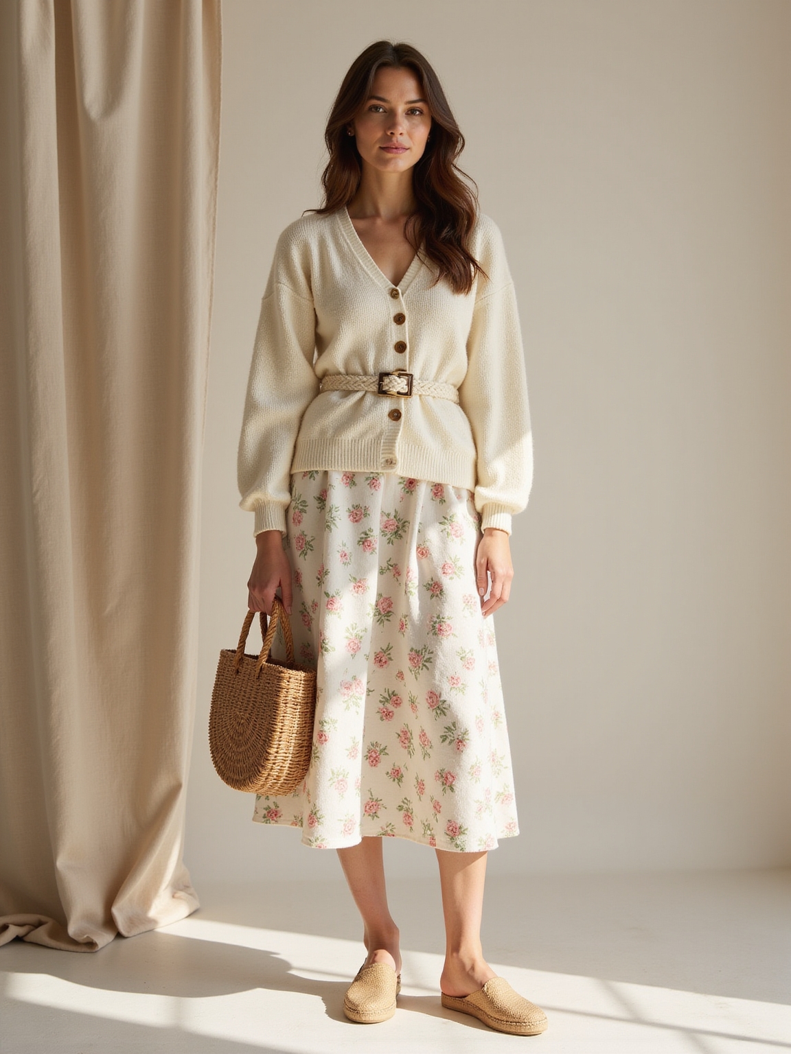 midi floral linen tucked