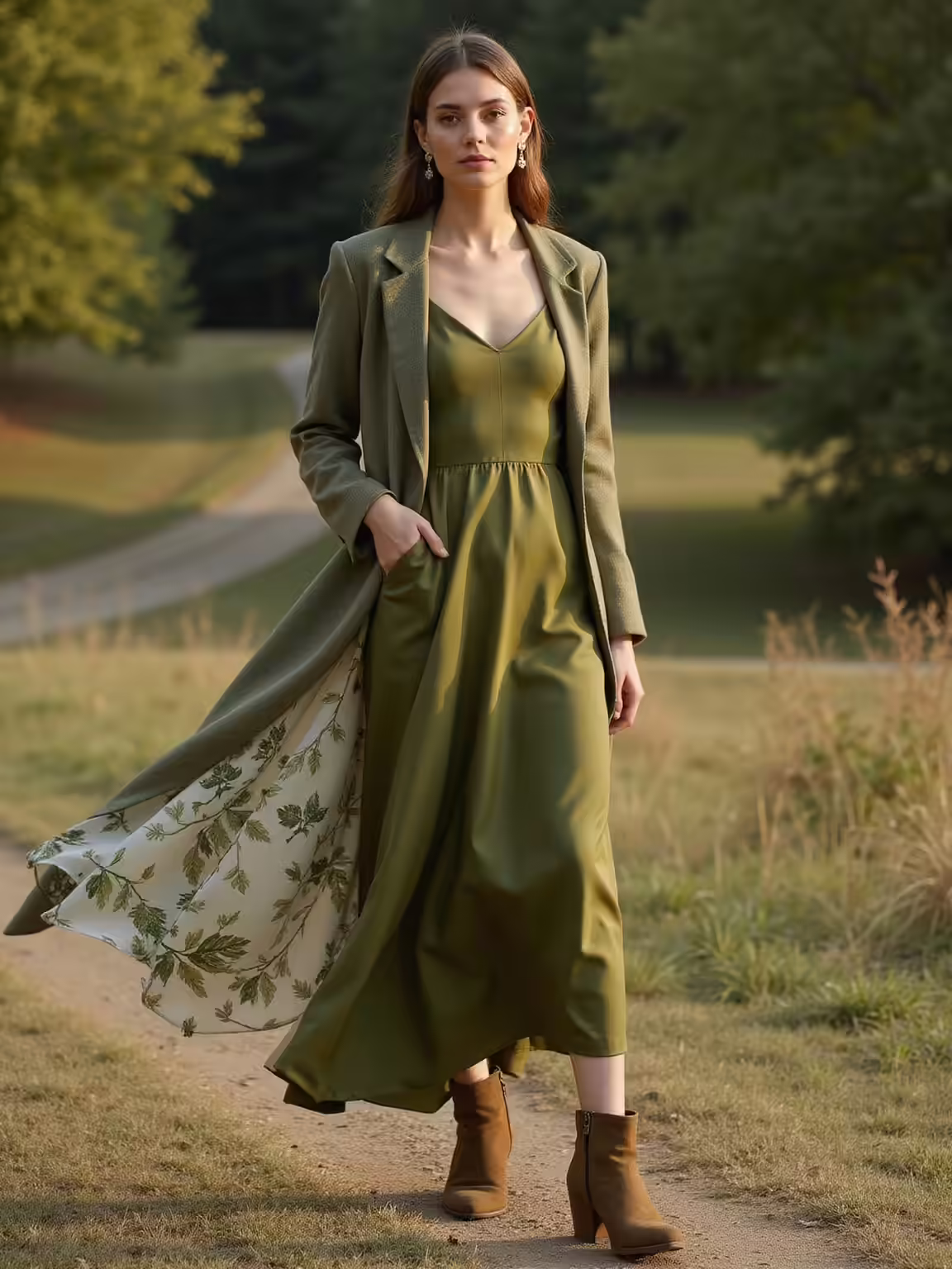 nature loving green outfit aesthetic