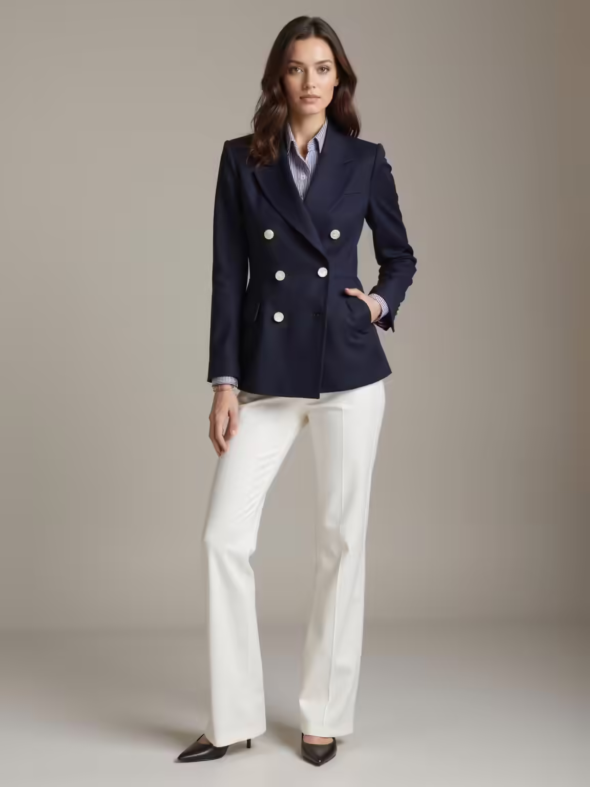 navy blazer cream jacket tweed