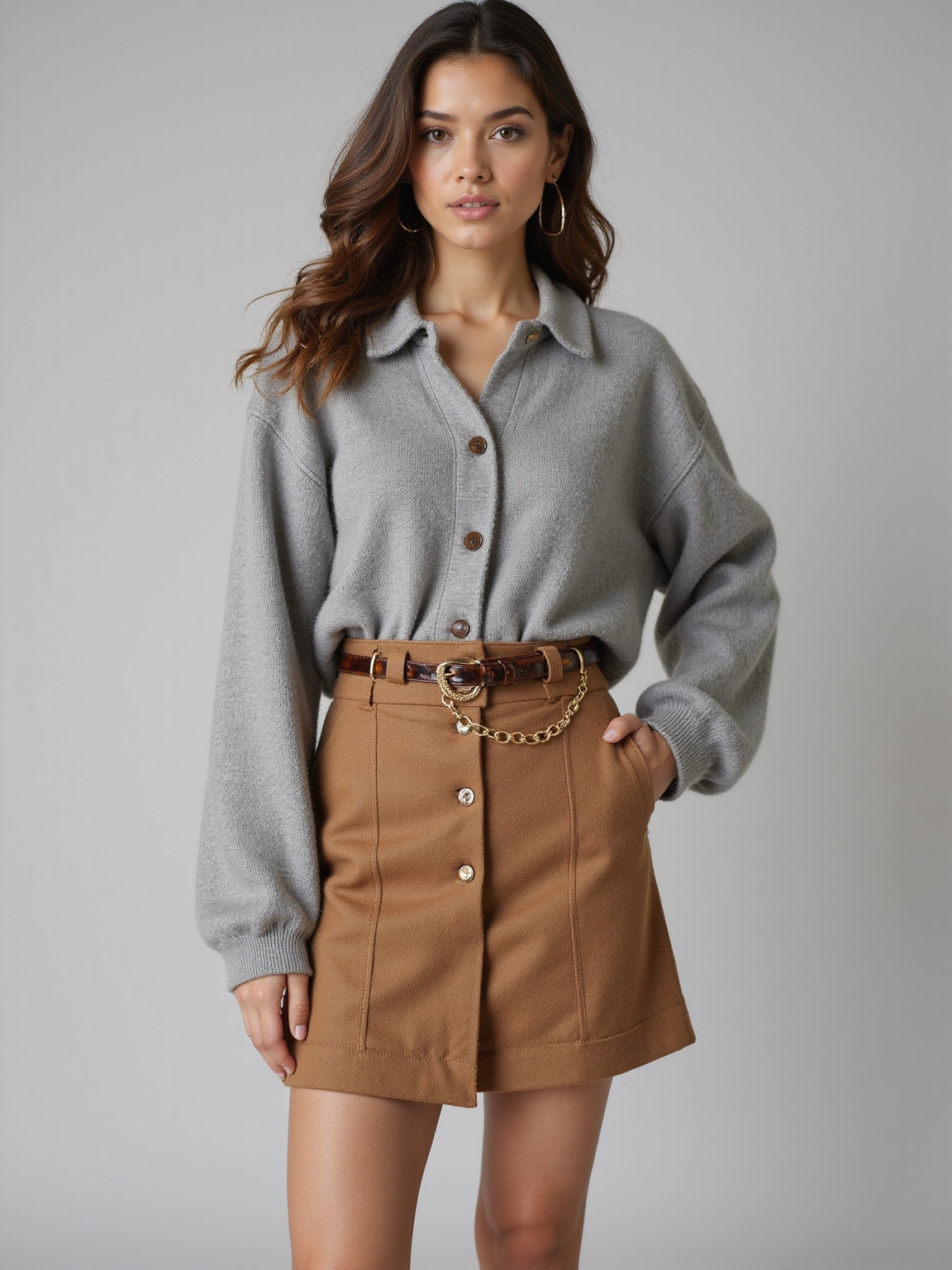 oversized cardigan mini skirt