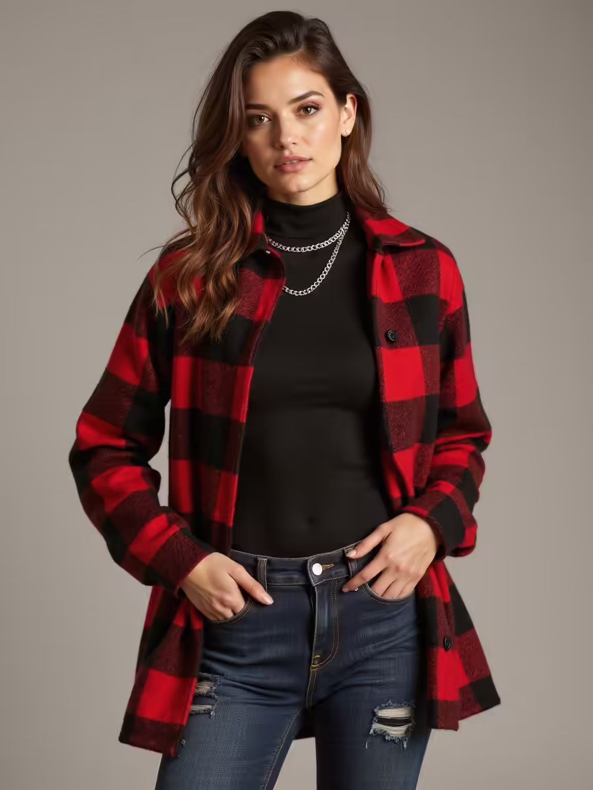 oversized flannel belted or layered