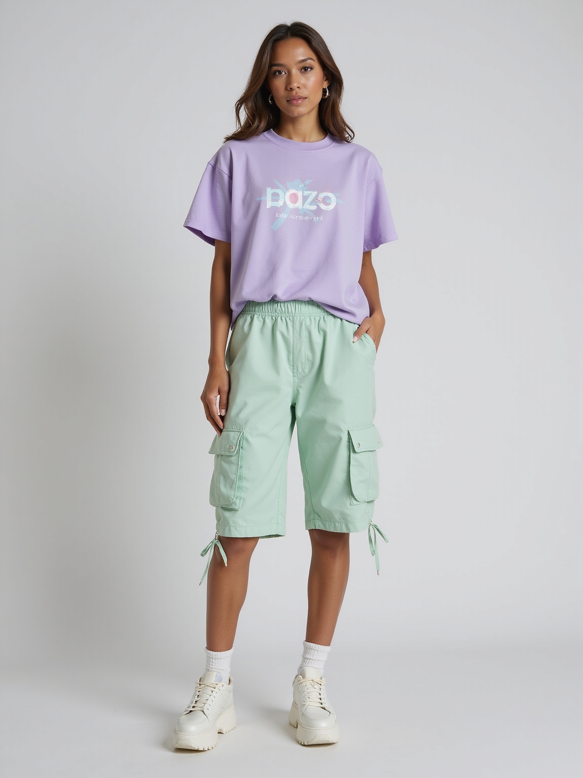 pastel cargo tee ensemble