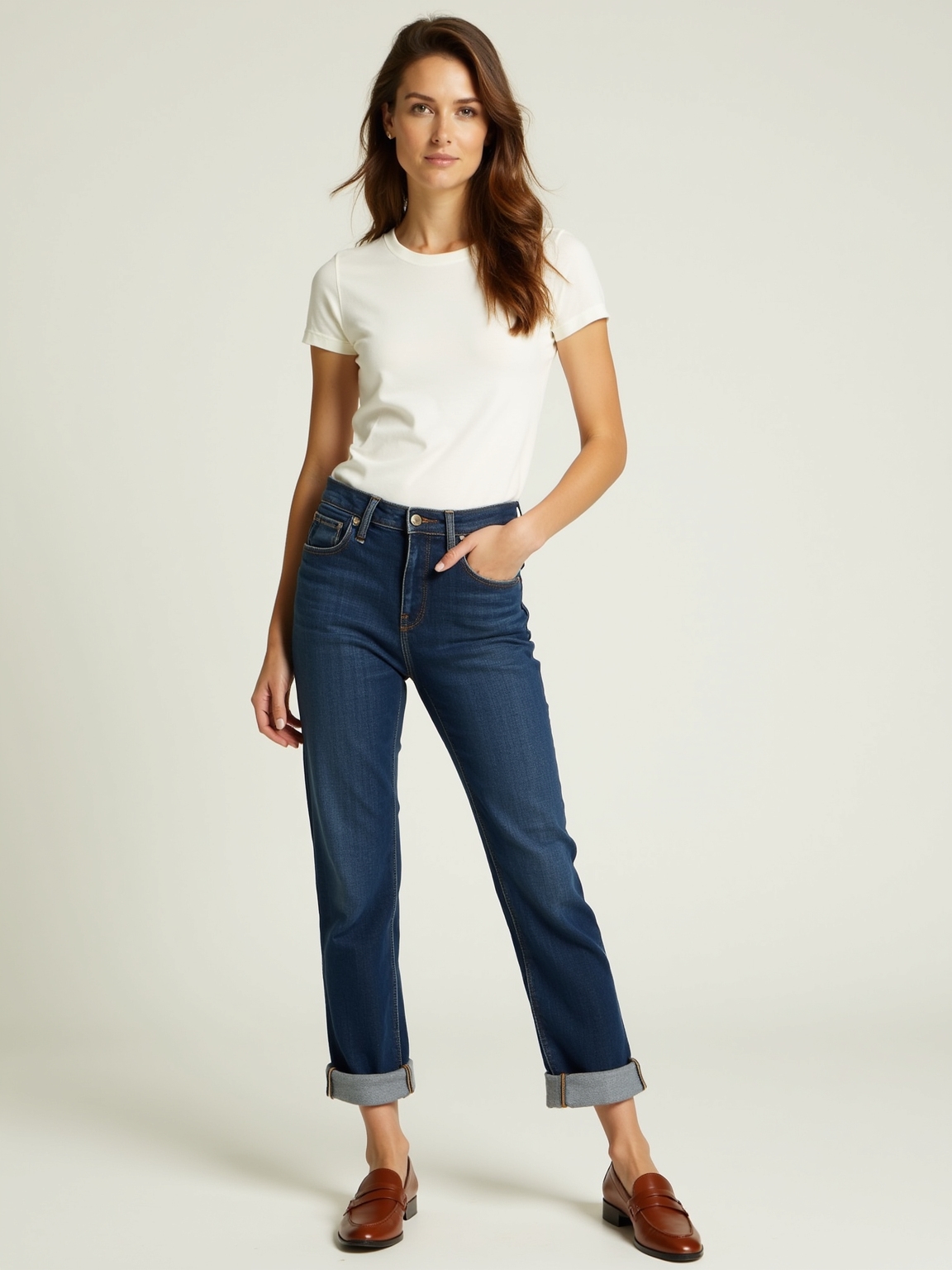 perfect tee tailored jeans loafers