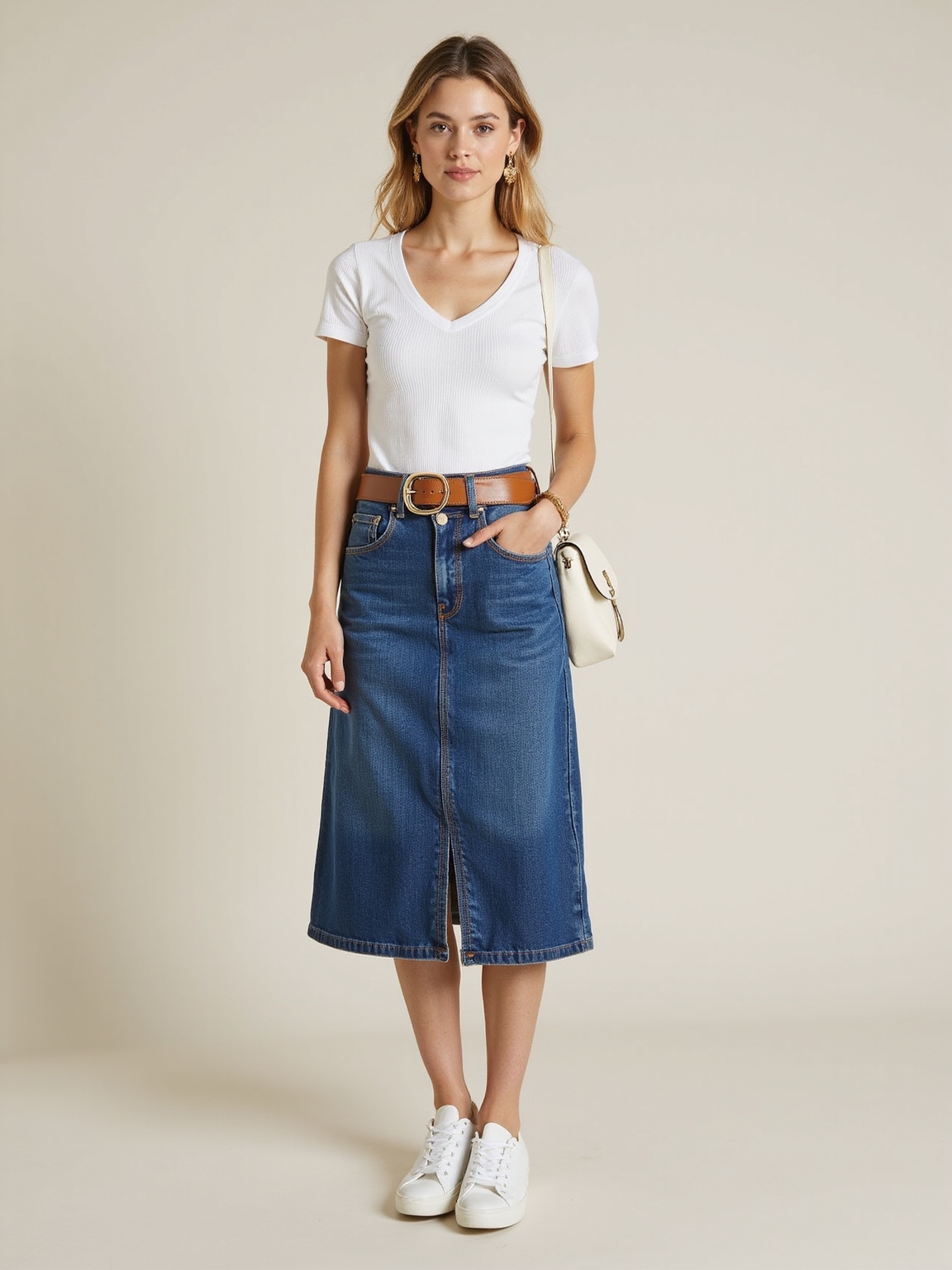 polished everyday denim skirt outfits