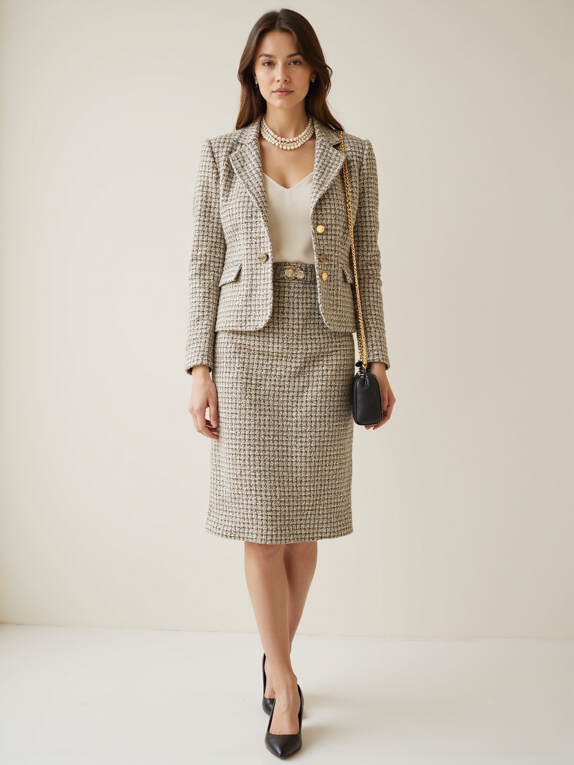 polished textured muted tweed ensemble