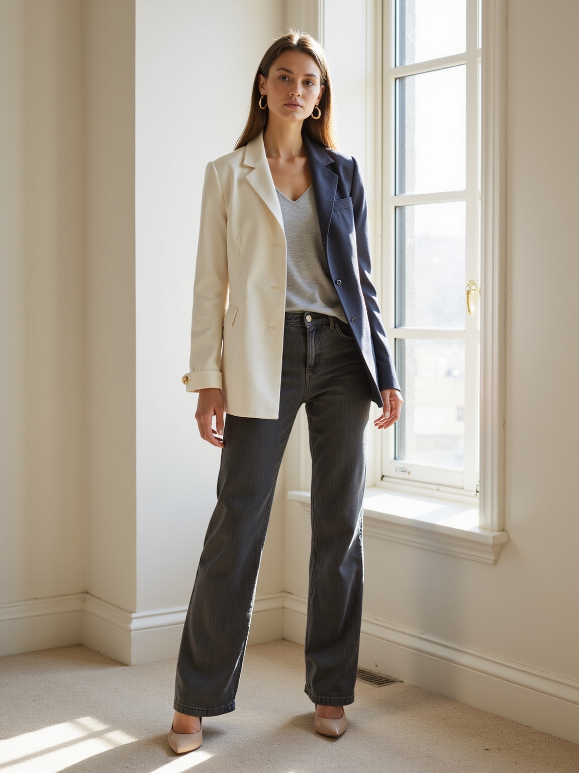 polished wide leg tailored denim