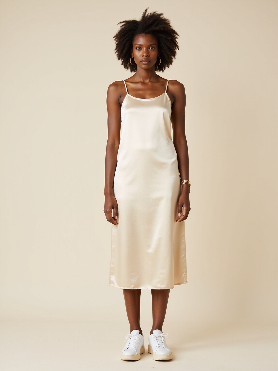 silk slip dress with sneakers