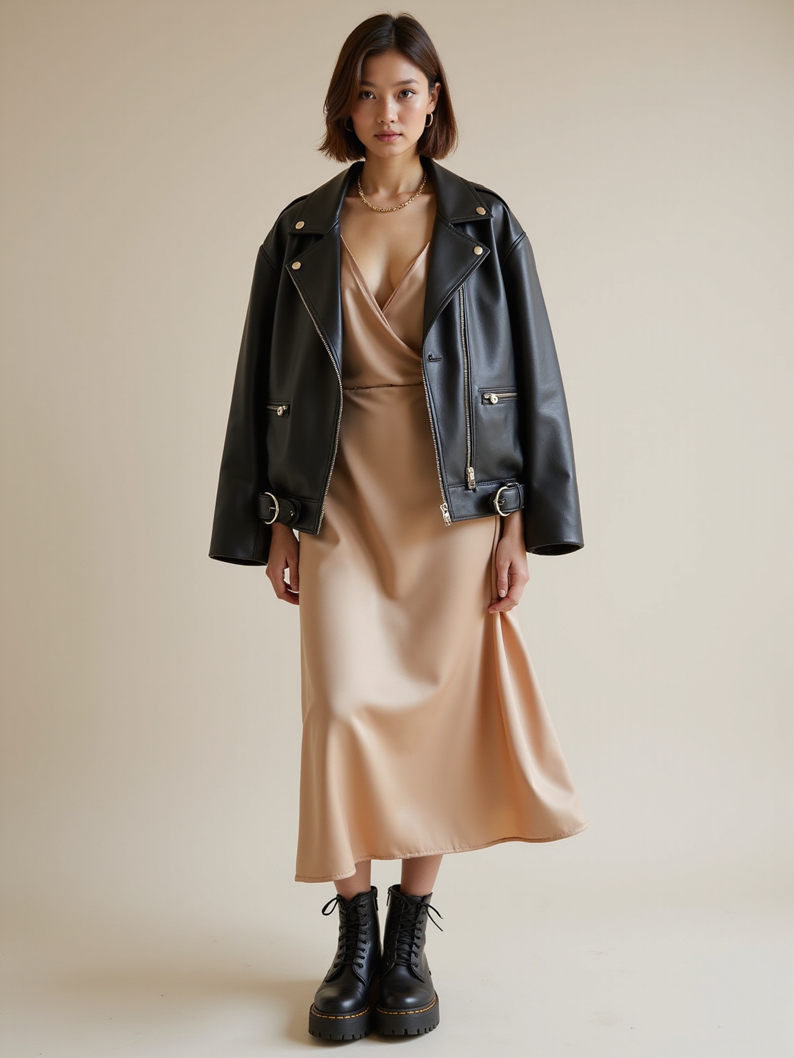 silky slip dress chunky boots