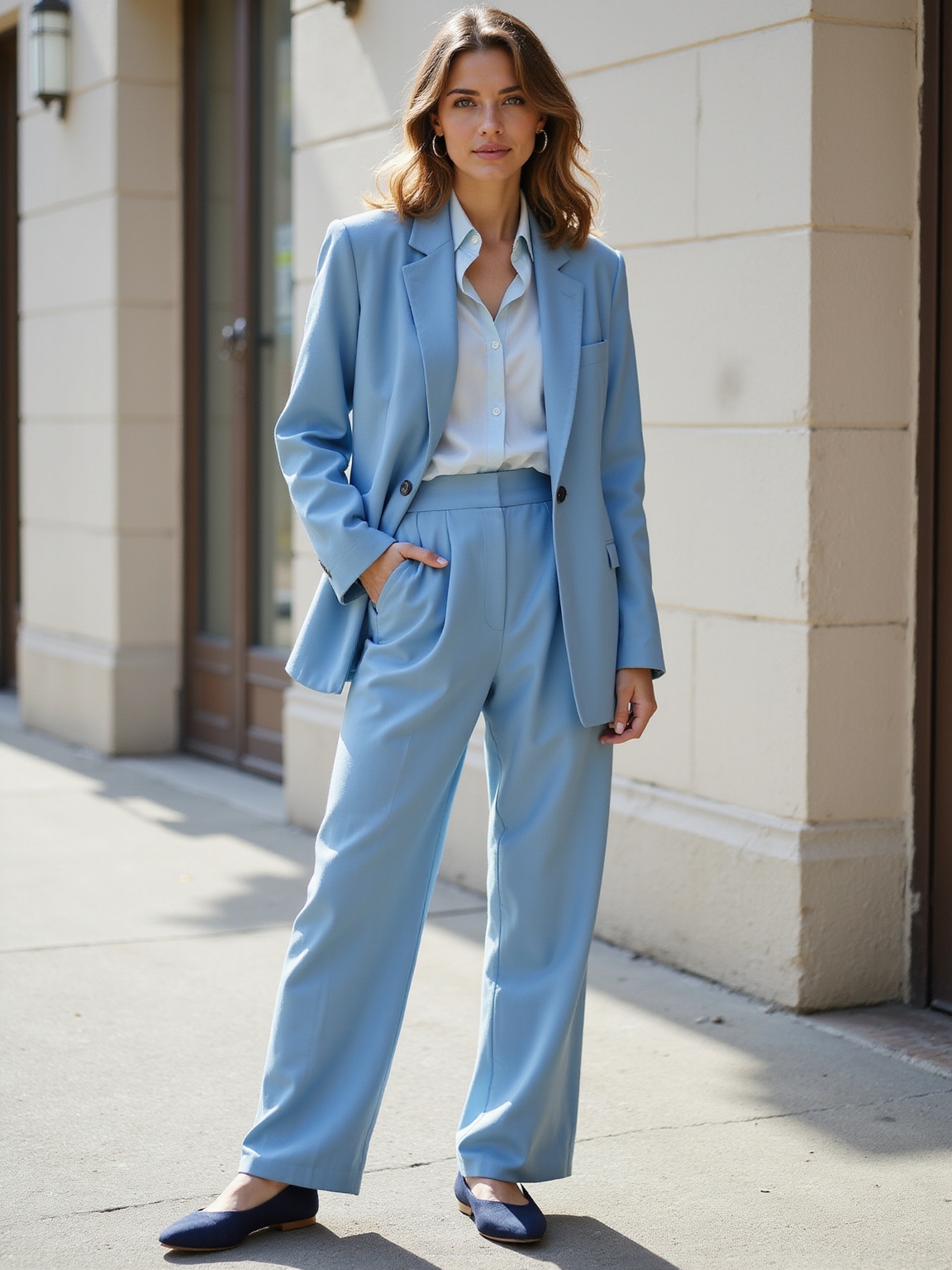 sky blue linen daytime outfits