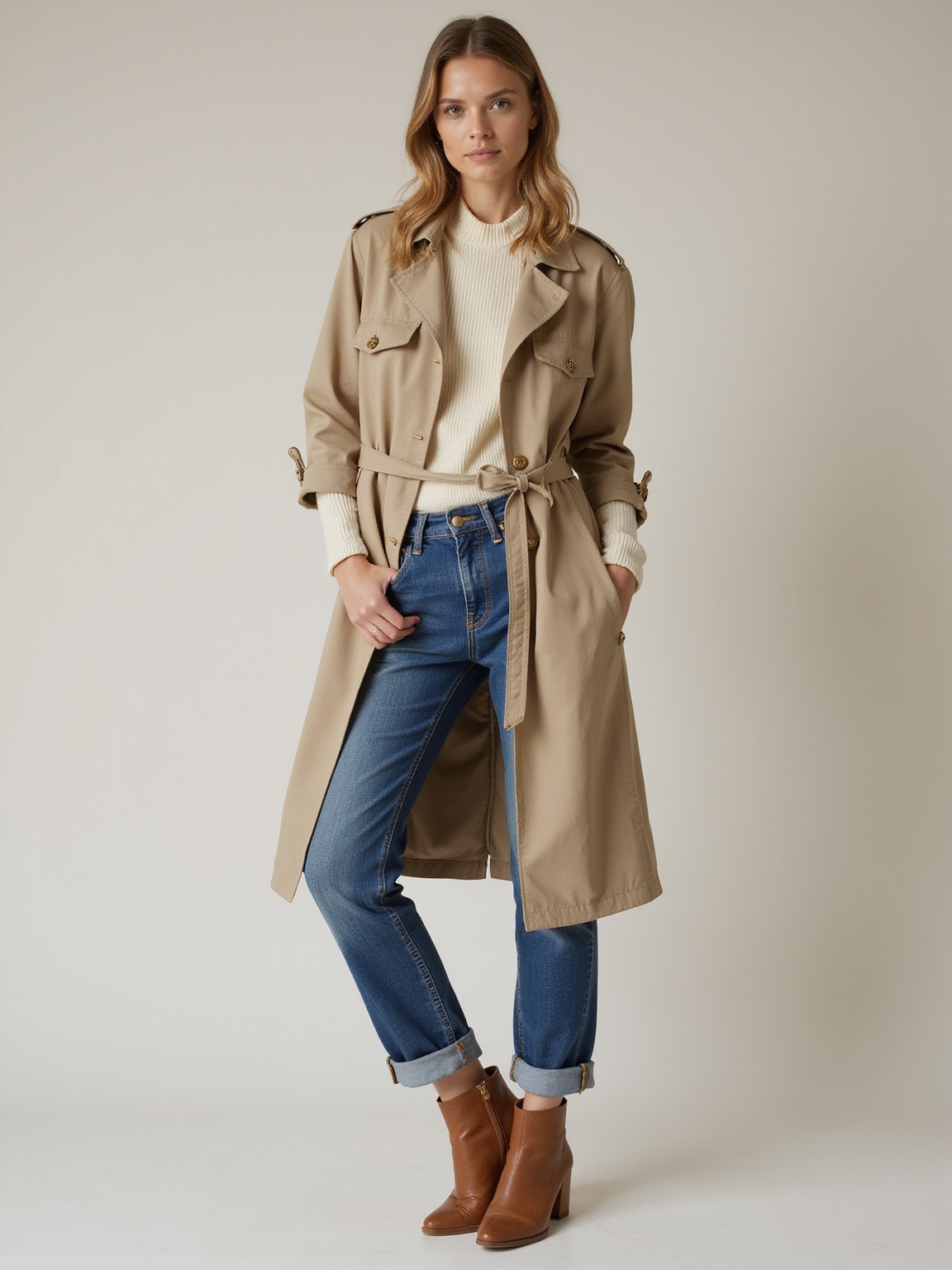 slim trench rolled sleeves