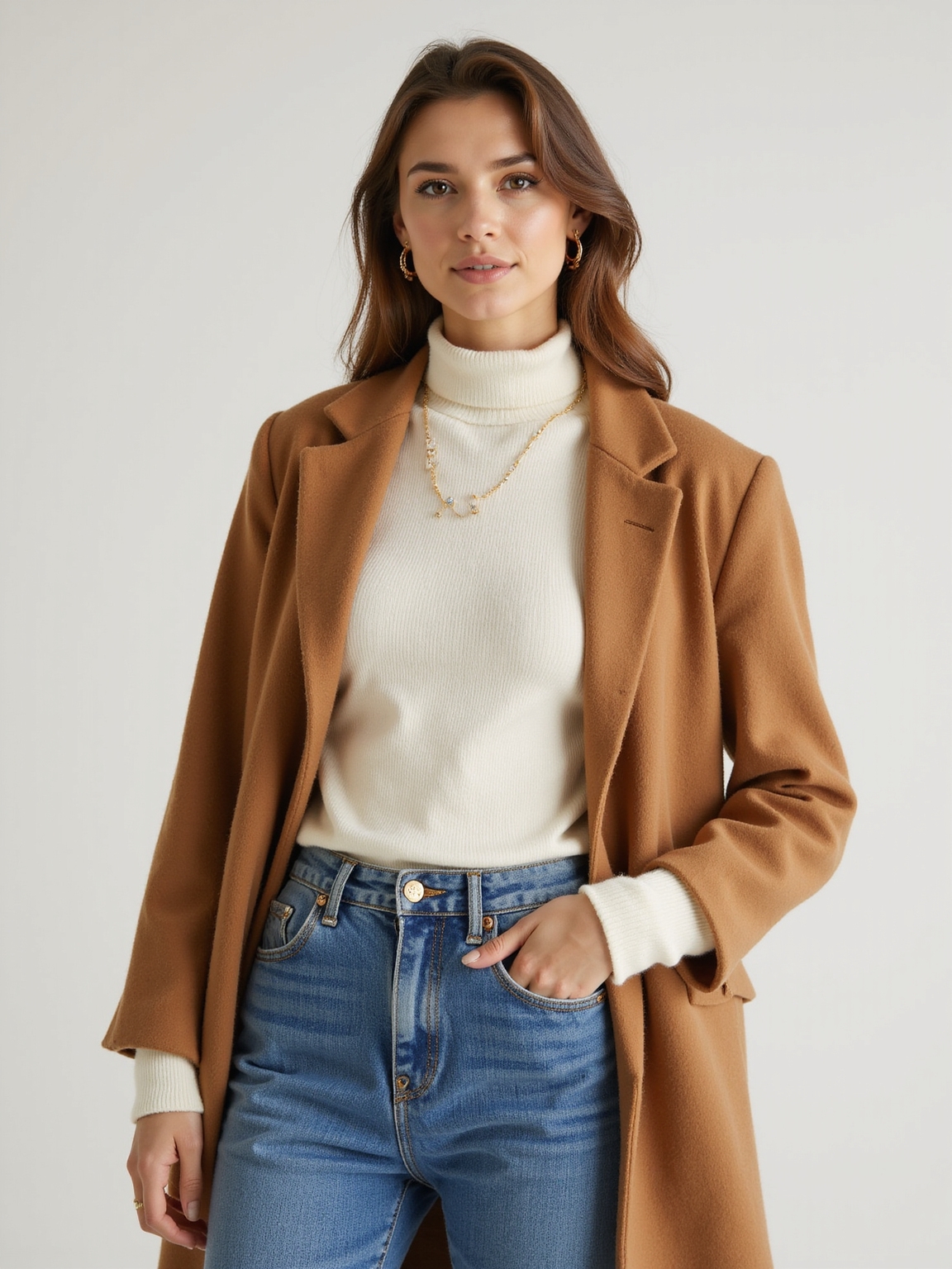 slim turtleneck under shacket