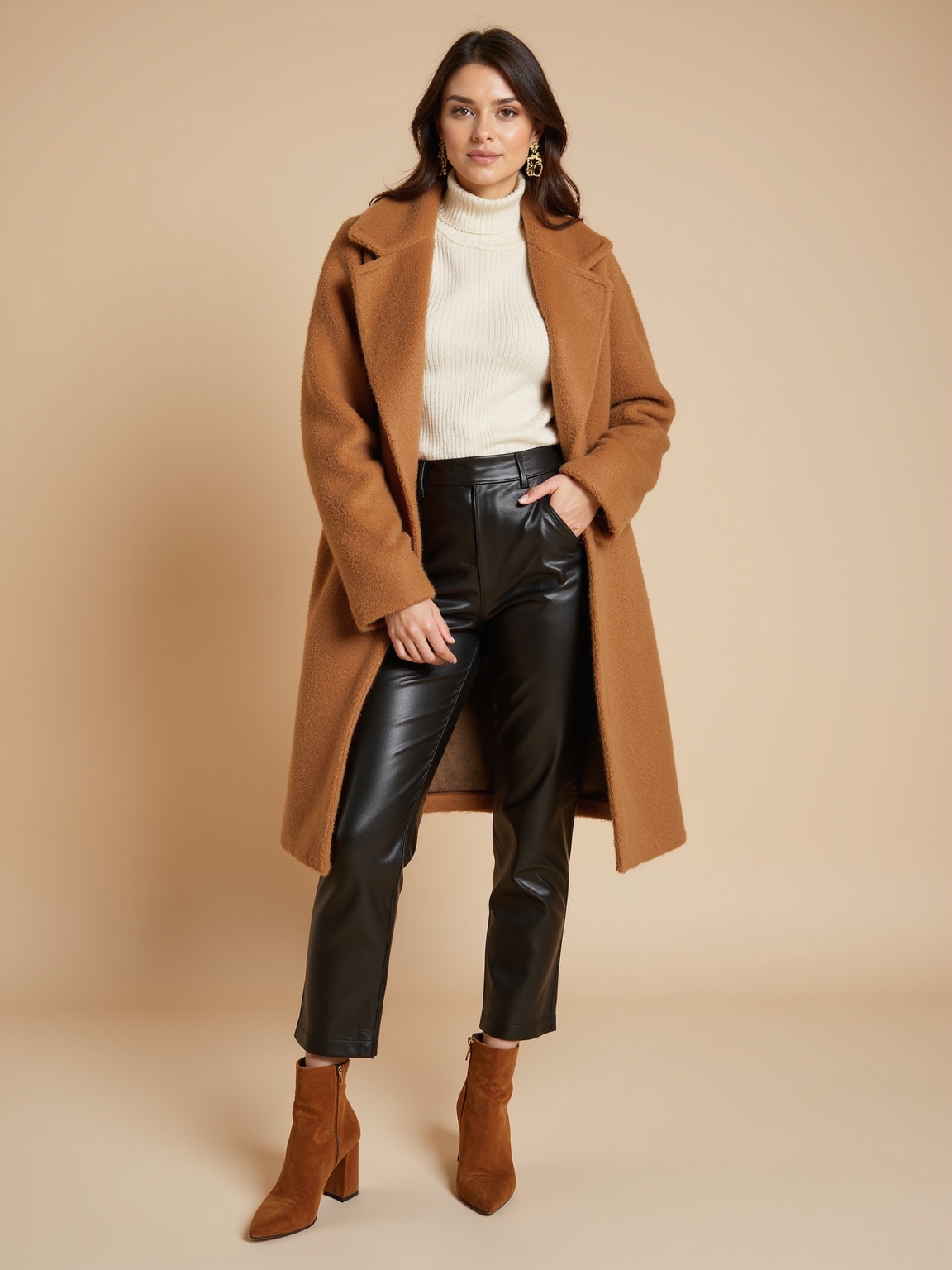 slim turtleneck wool coat