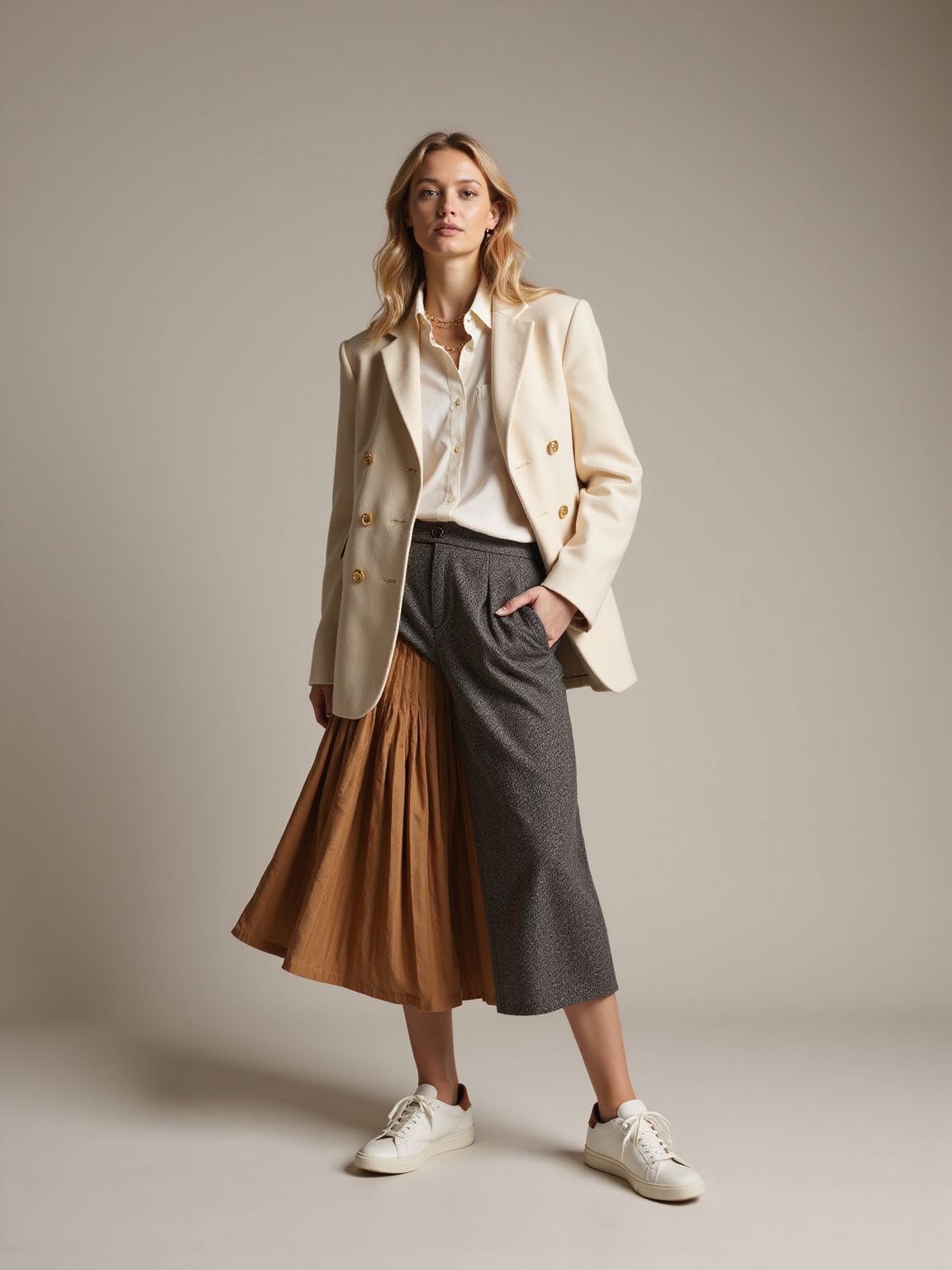 sneakers paired with tailored classics
