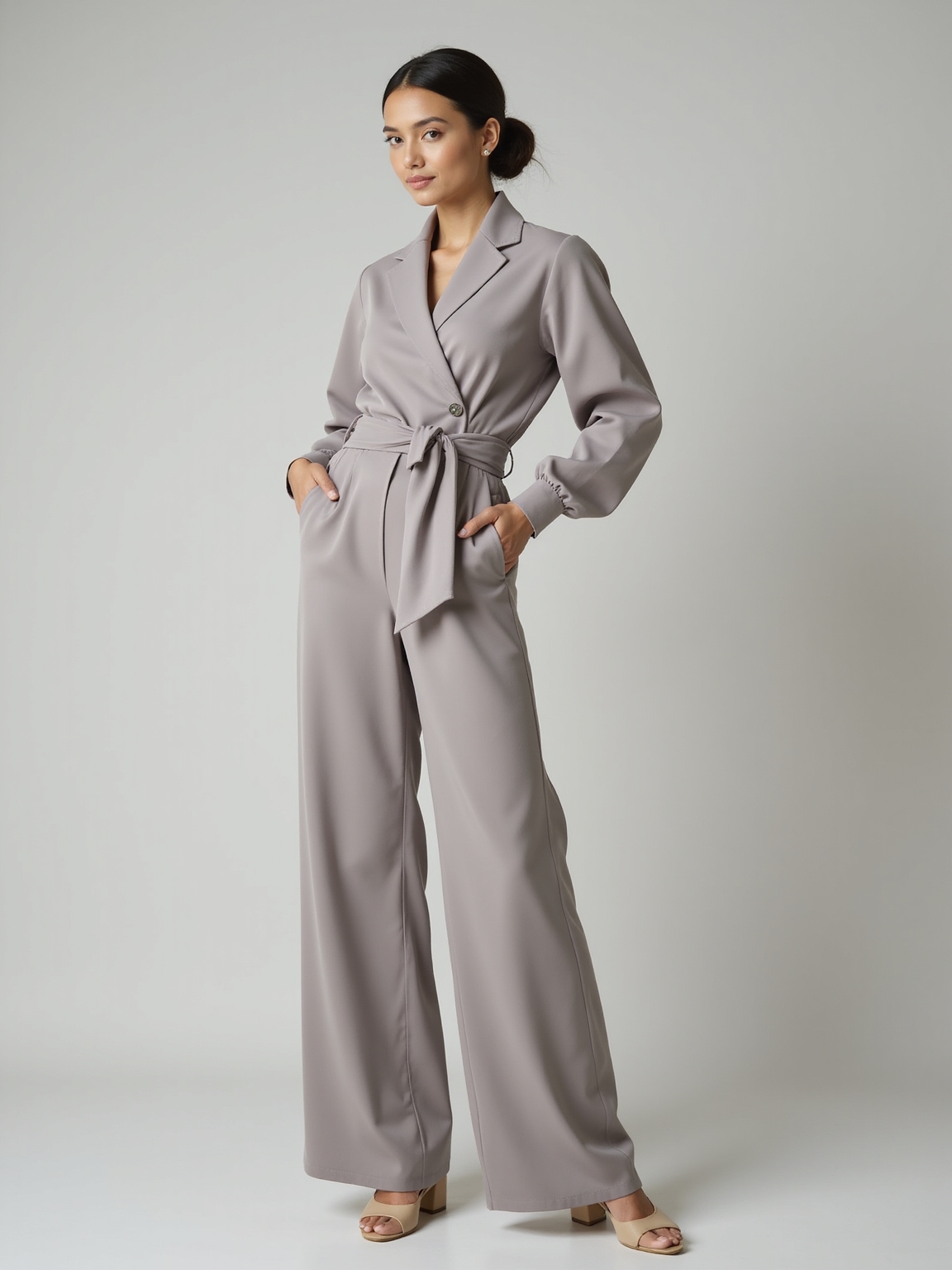 soft cashmere belted modest jumpsuit