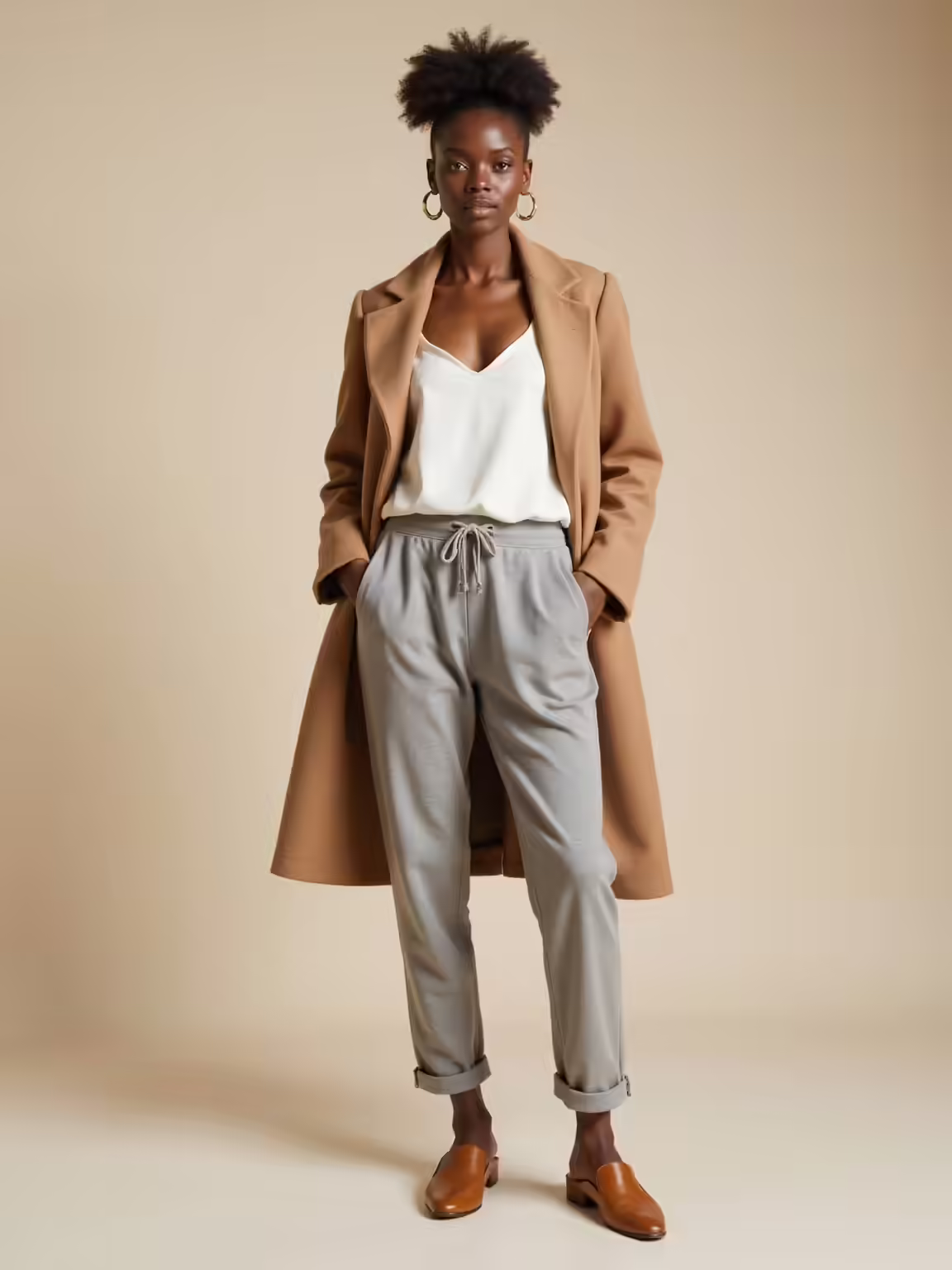 sweatpants styled with tailoring