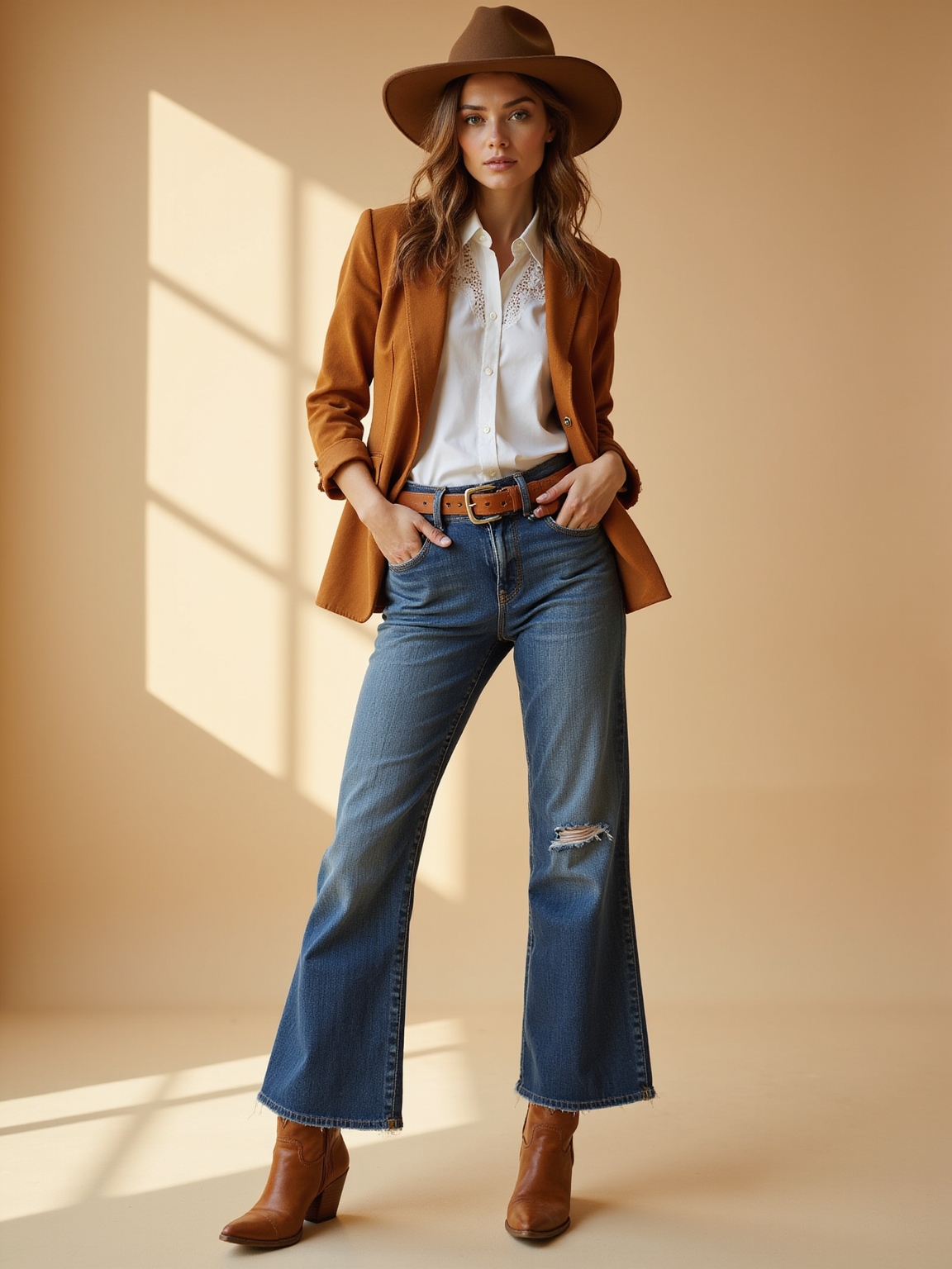 tailored blazer with cowboy boots