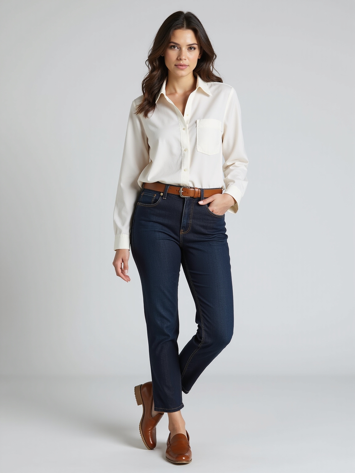 tailored denim tucked shirt