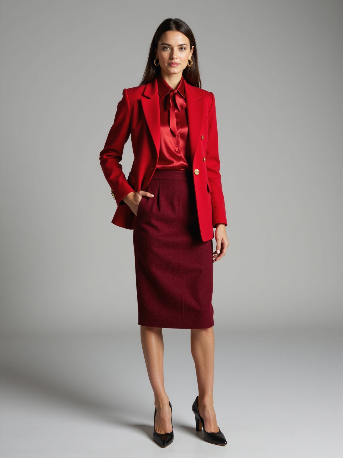 tailored red blazer styling