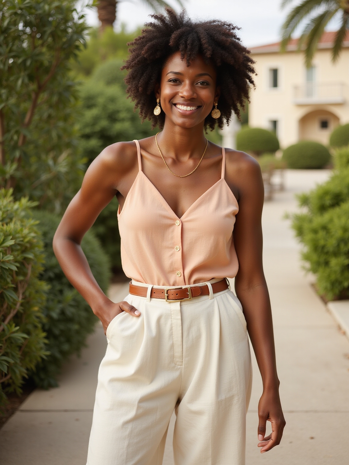 tailored shorts linen blouse ensemble