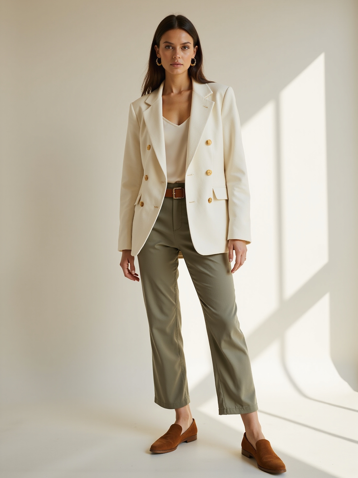 textured neutral blazer ensemble