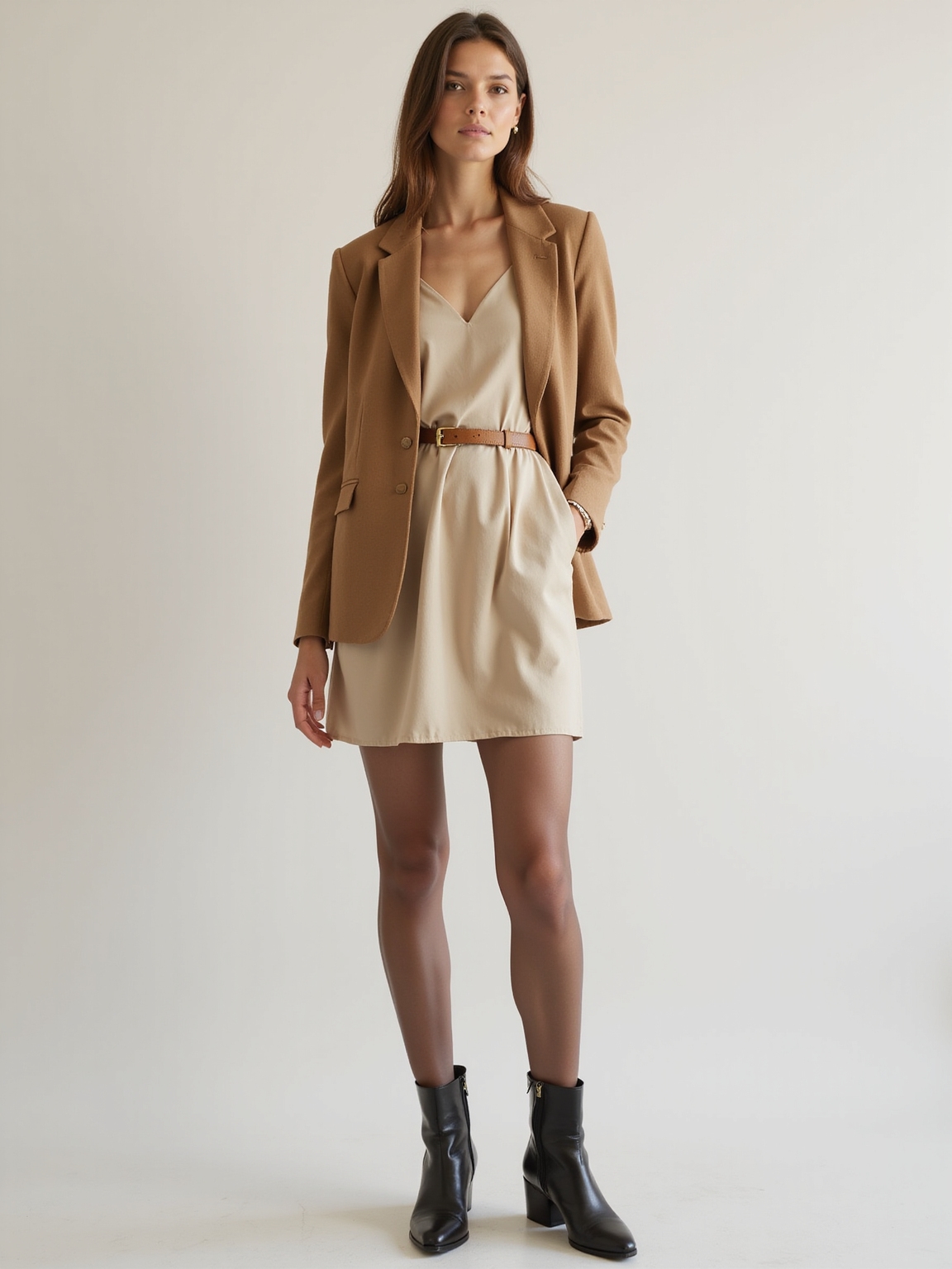 textured neutral wardrobe with accents