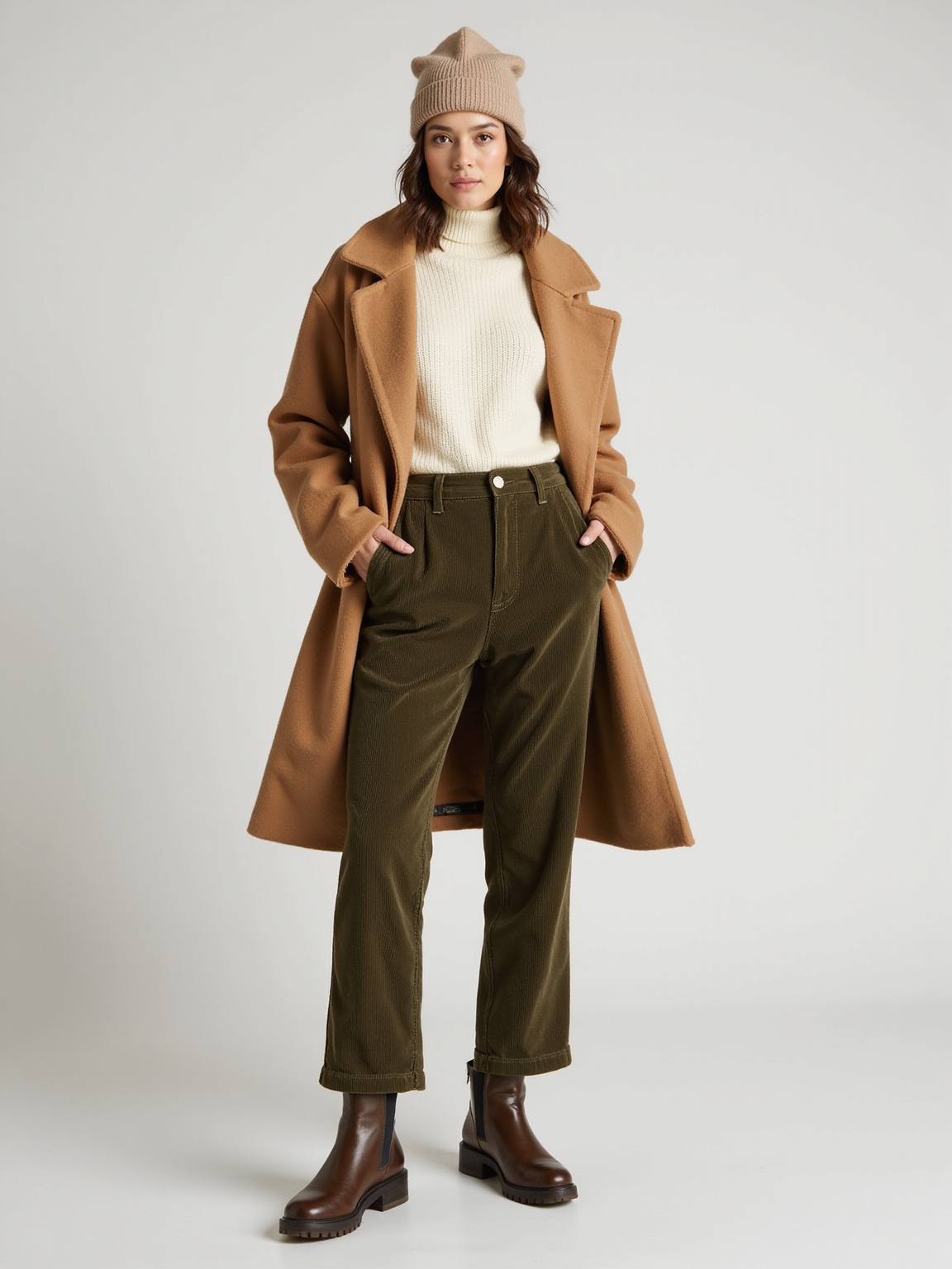 turtleneck wool coat jeans
