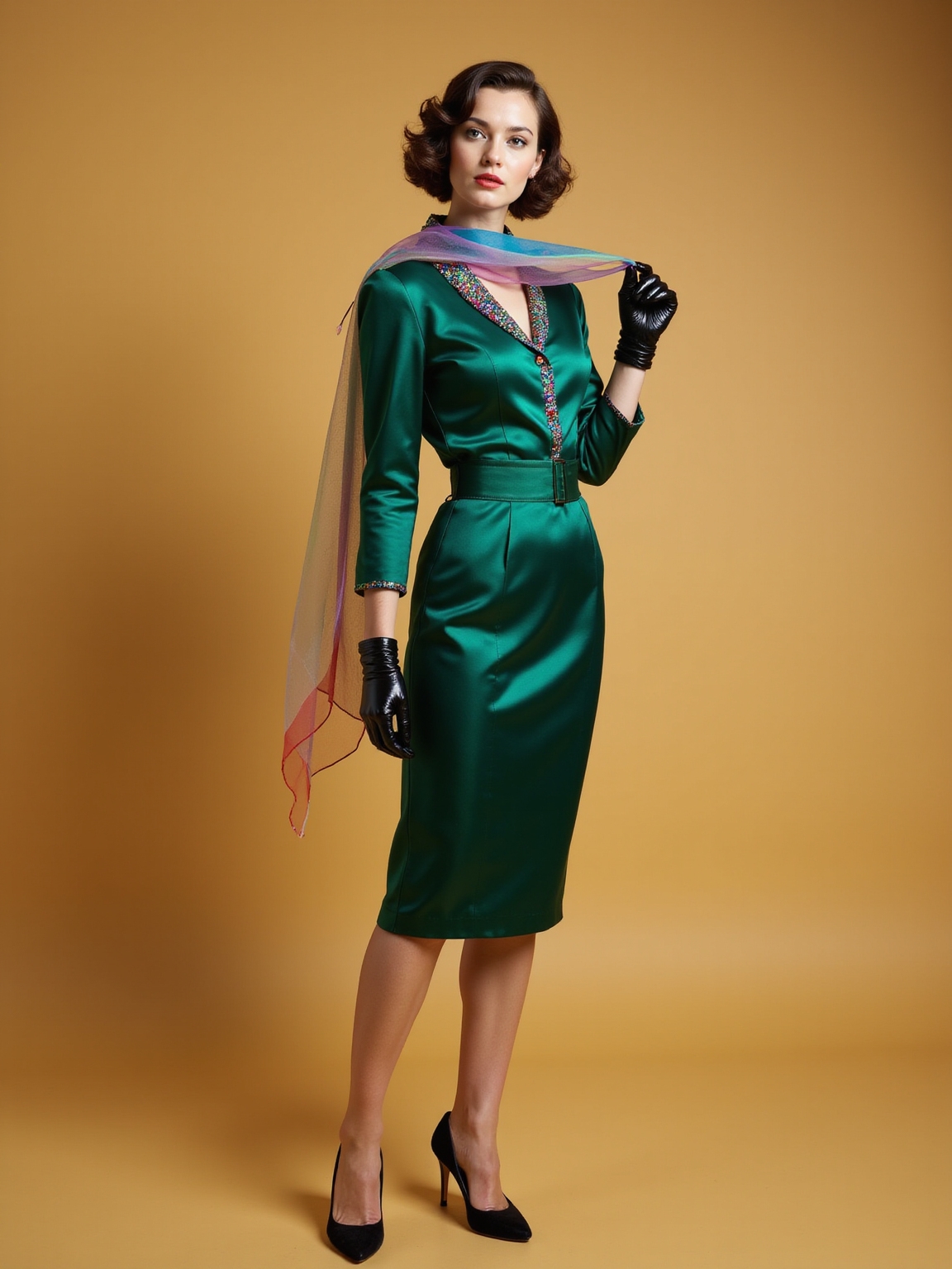 vintage glam with rainbow accents