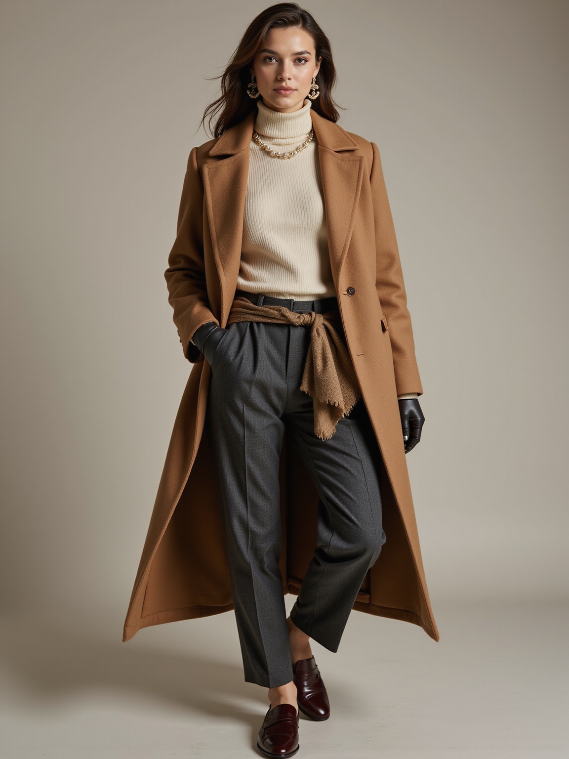 wool cashmere textured herringbone