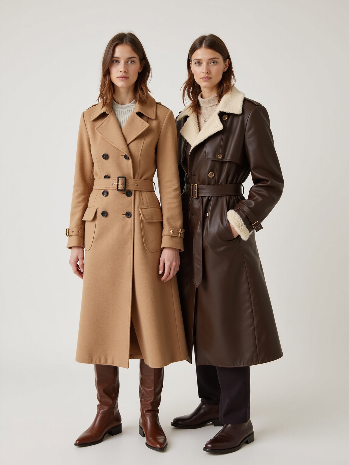 wool trench shearling neutrals